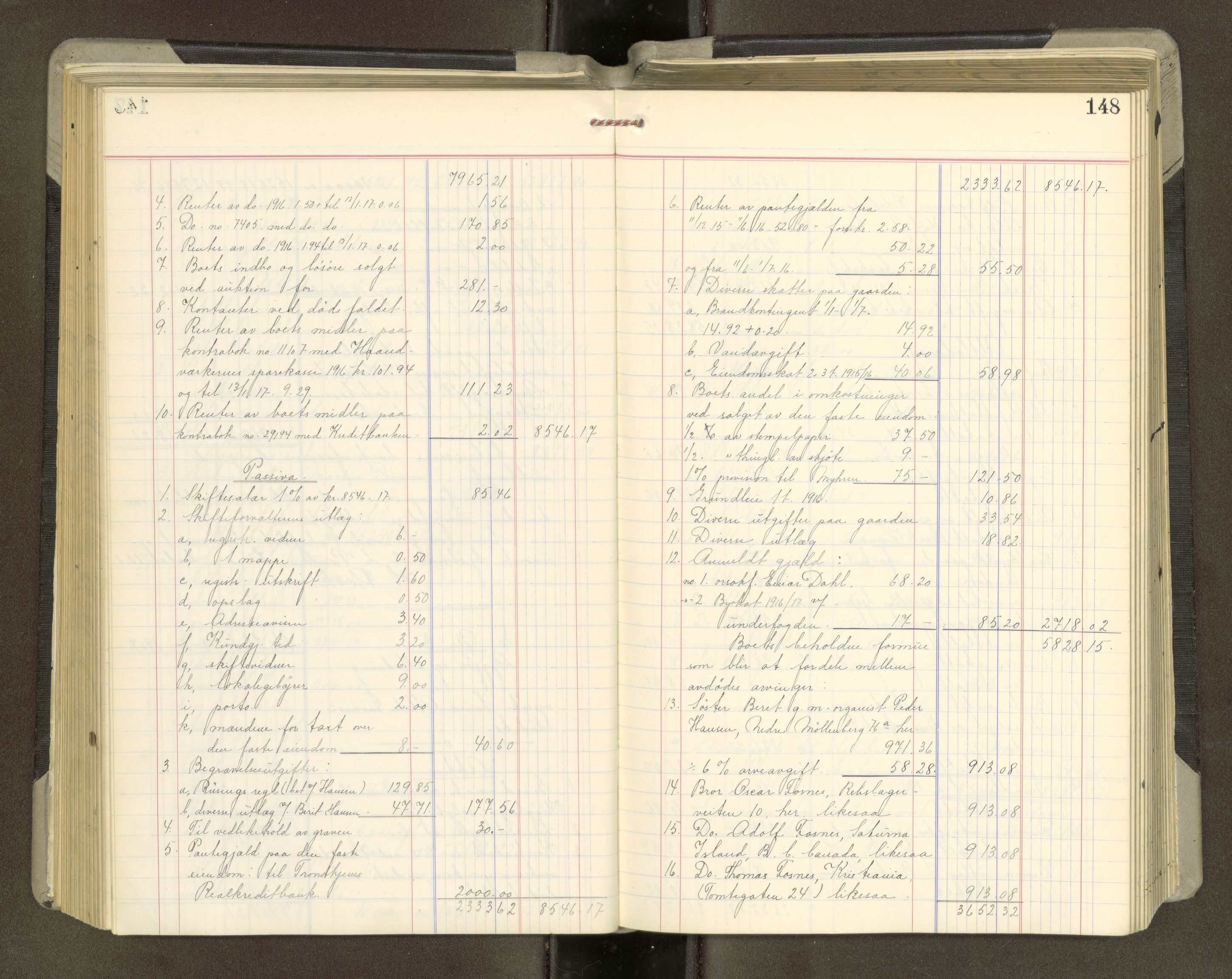 Trondheim byfogd, AV/SAT-A-0003/1/3/3A/L0042: Skifteutlodningsprotokoll - 10/2-5/7. (m/ register), 1916-1918, p. 148