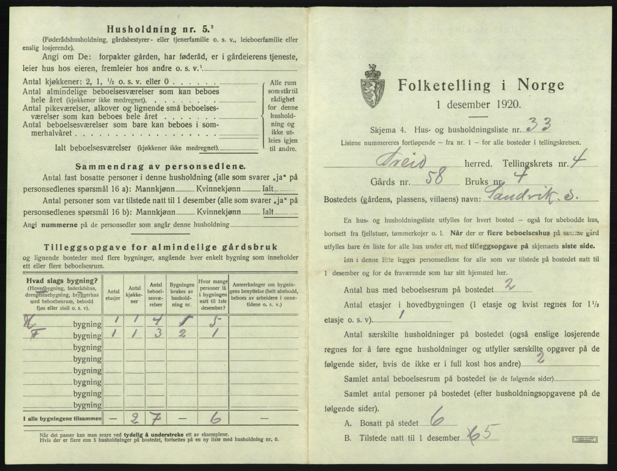 SAB, 1920 census for Sveio, 1920, p. 309