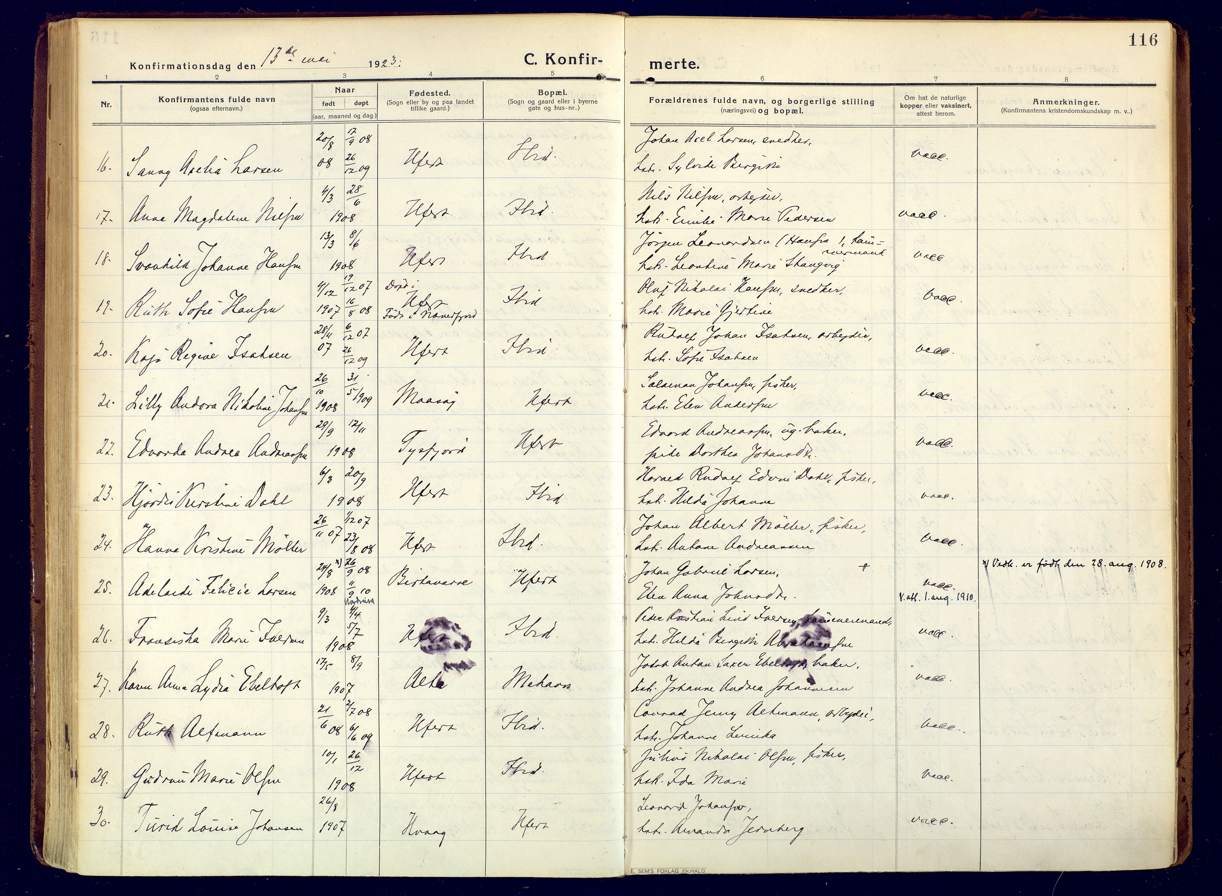 Hammerfest sokneprestkontor, SATØ/S-1347/H/Ha/L0015.kirke: Parish register (official) no. 15, 1916-1923, p. 116