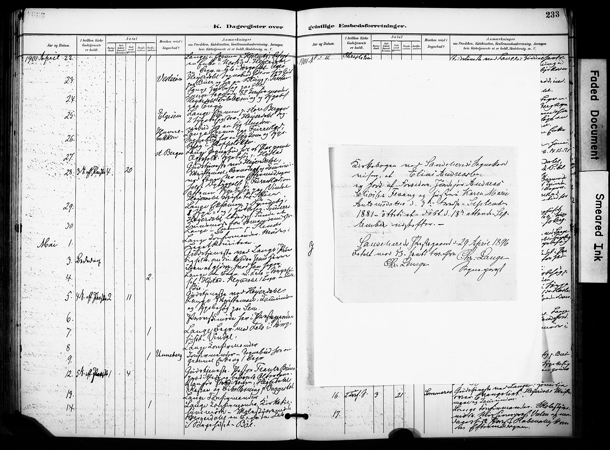 Sandar kirkebøker, AV/SAKO-A-243/F/Fa/L0015: Parish register (official) no. 15, 1896-1907, p. 233