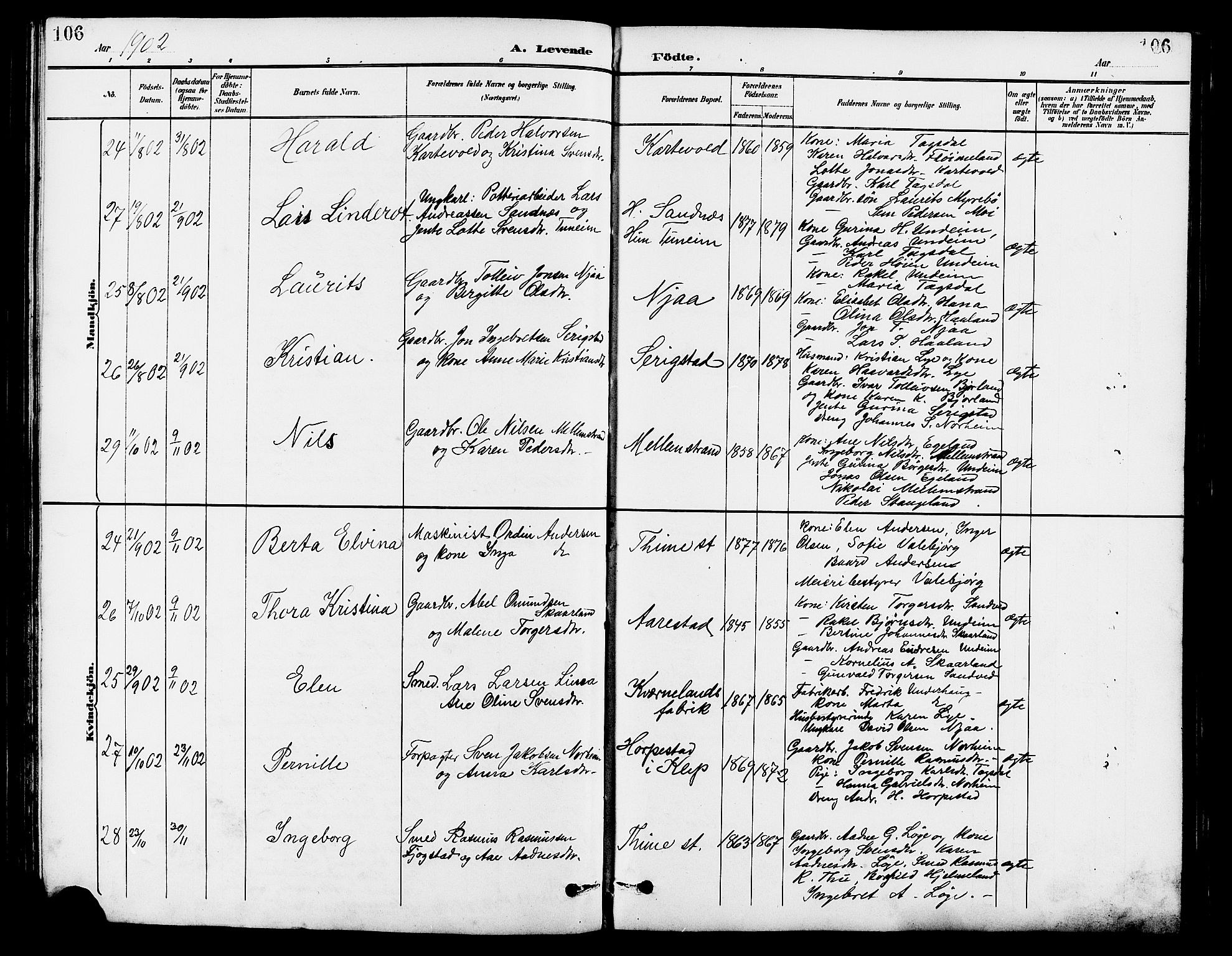 Lye sokneprestkontor, SAST/A-101794/001/30BB/L0007: Parish register (copy) no. B 8, 1889-1909, p. 106