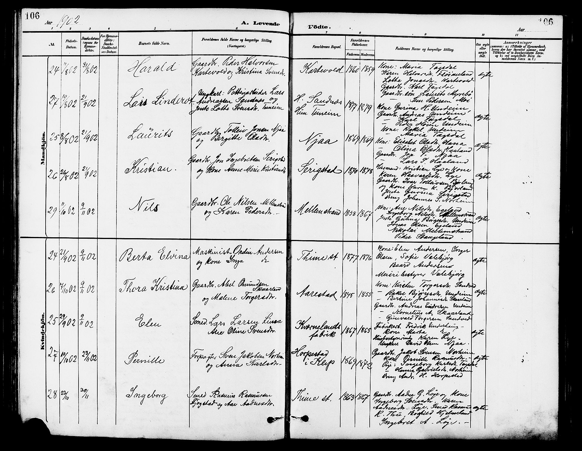 Lye sokneprestkontor, AV/SAST-A-101794/001/30BB/L0007: Parish register (copy) no. B 8, 1889-1909, p. 106