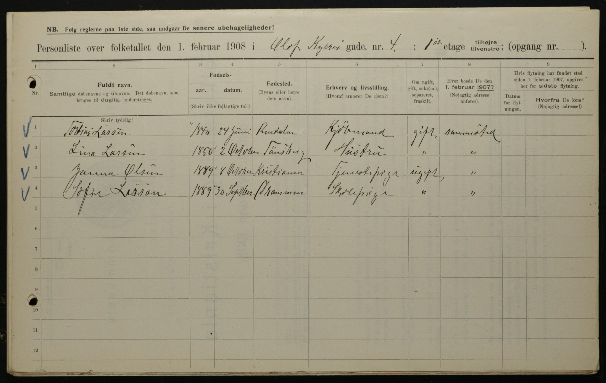 OBA, Municipal Census 1908 for Kristiania, 1908, p. 67592