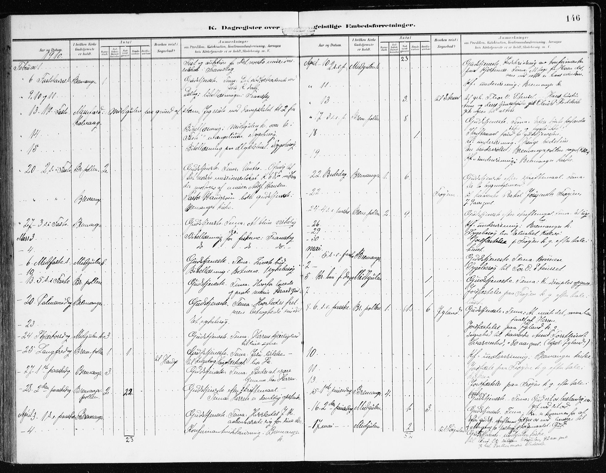 Bremanger sokneprestembete, AV/SAB-A-82201/H/Haa/Haab/L0003: Parish register (official) no. B 3, 1908-1925, p. 146