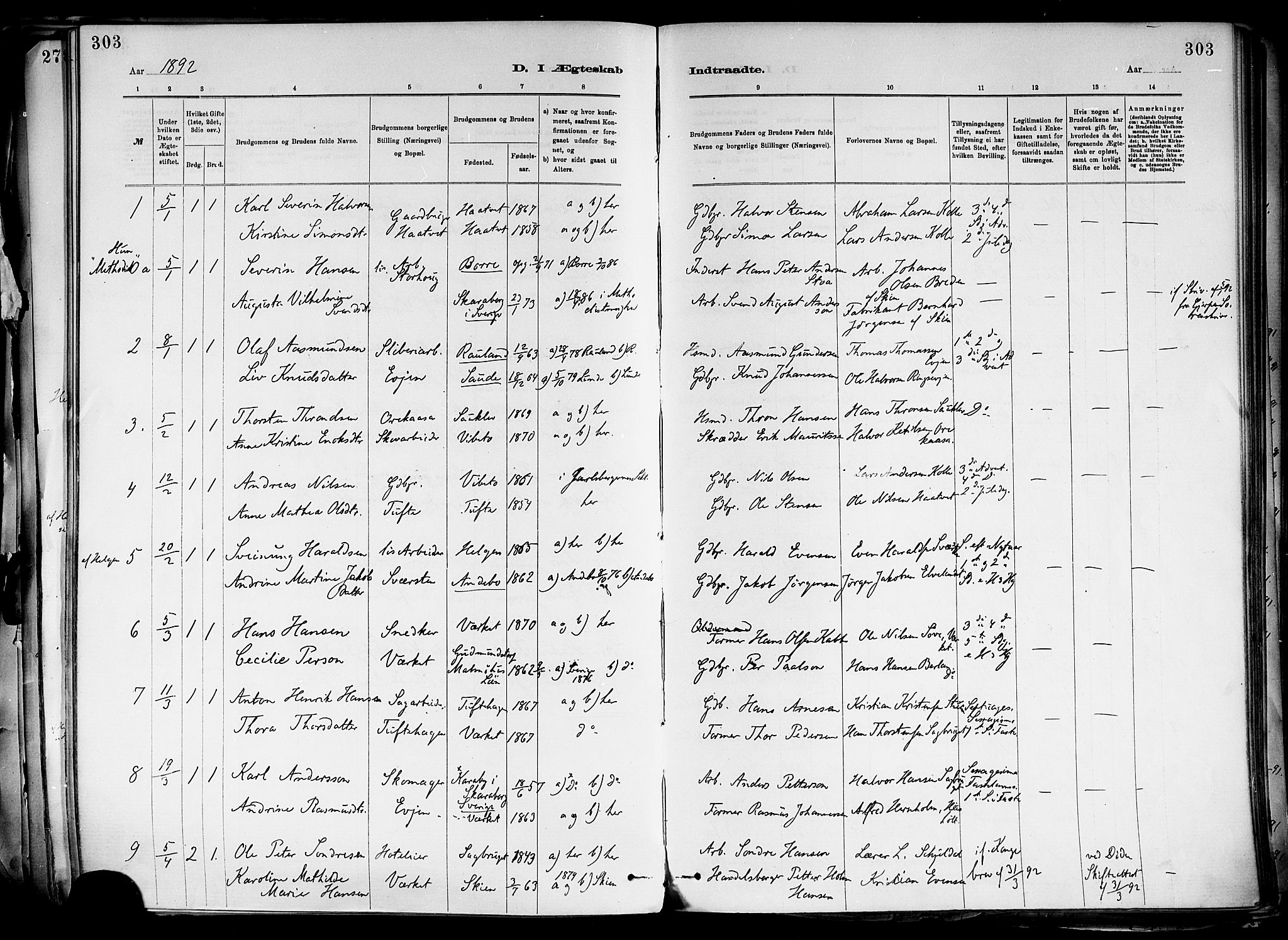 Holla kirkebøker, SAKO/A-272/F/Fa/L0008: Parish register (official) no. 8, 1882-1897, p. 303