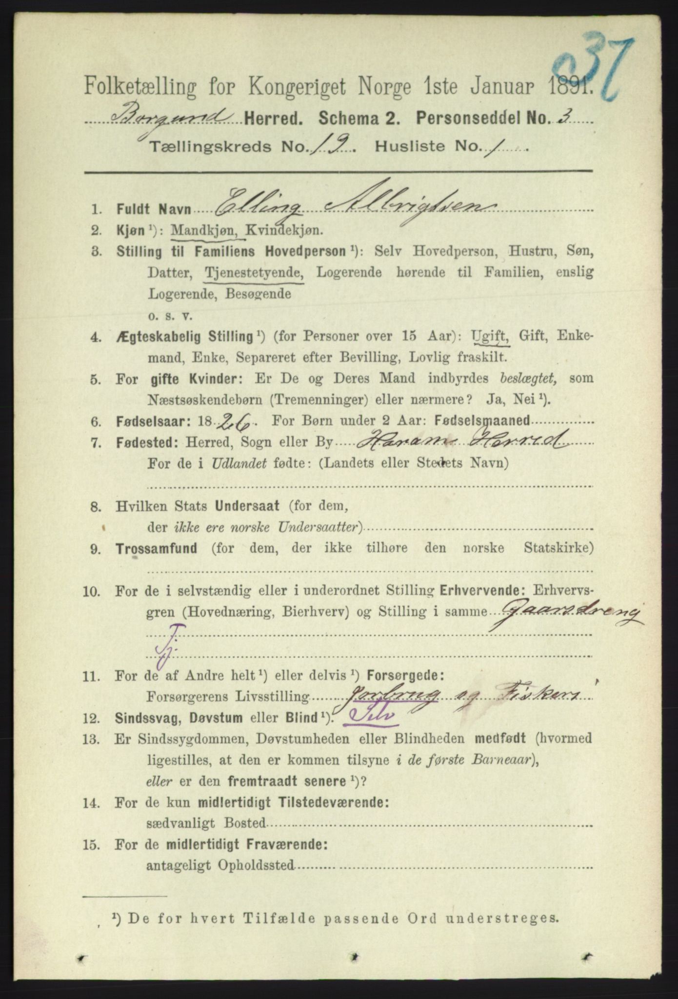 RA, 1891 census for 1531 Borgund, 1891, p. 5967