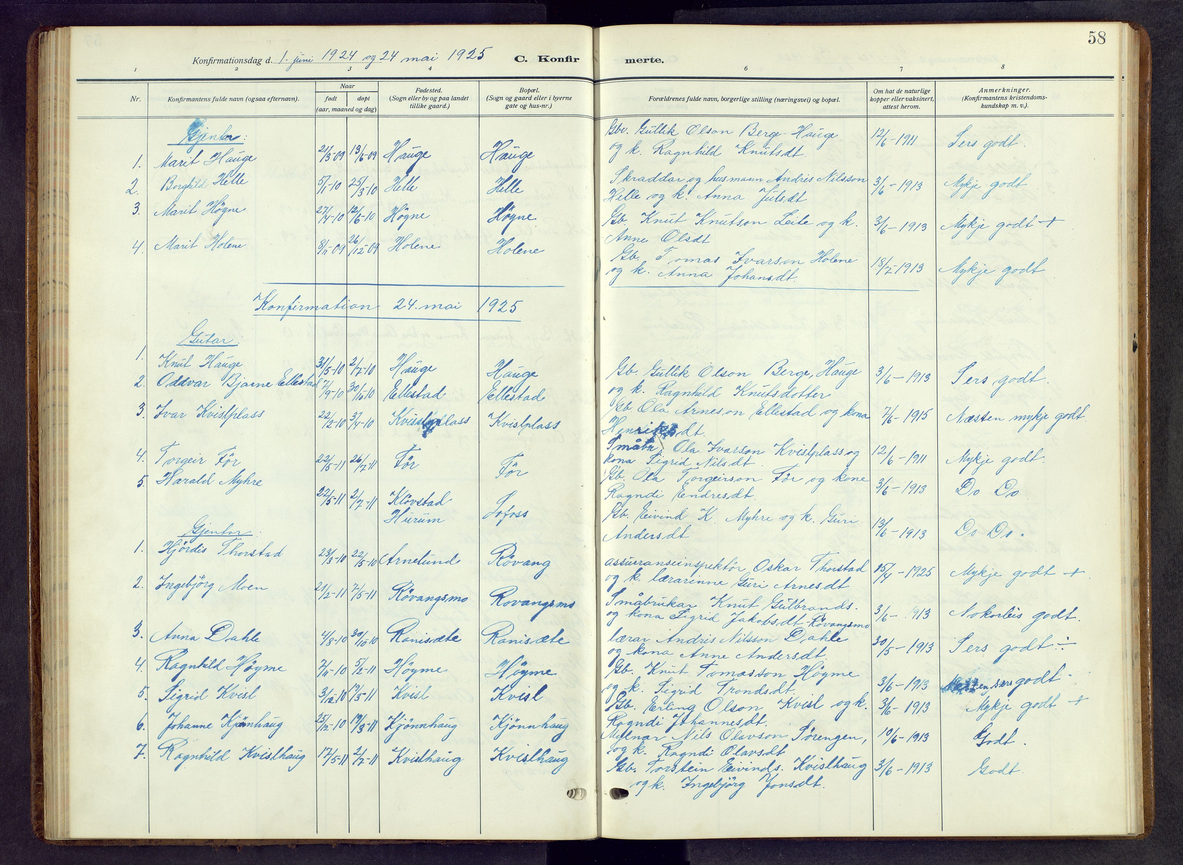 Vestre Slidre prestekontor, SAH/PREST-136/H/Ha/Hab/L0009: Parish register (copy) no. 9, 1914-1970, p. 58