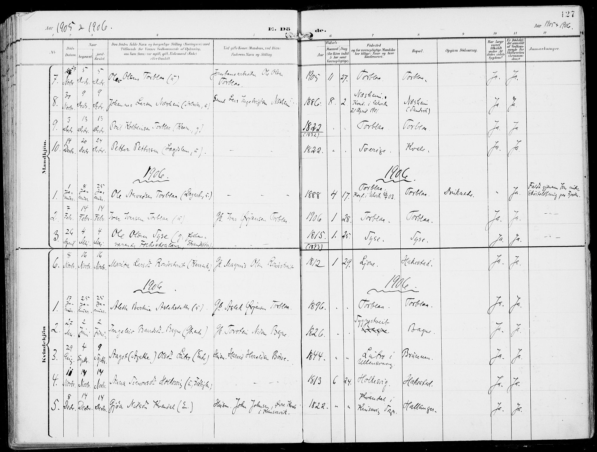 Ulvik sokneprestembete, AV/SAB-A-78801/H/Haa: Parish register (official) no. B  2, 1898-1924, p. 127