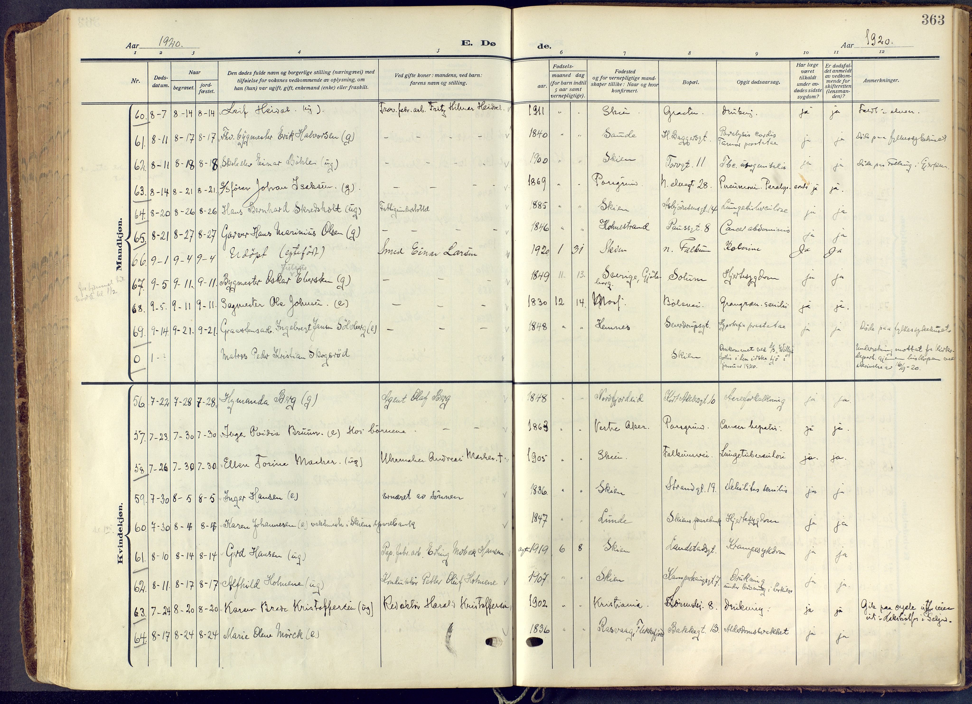 Skien kirkebøker, SAKO/A-302/F/Fa/L0013: Parish register (official) no. 13, 1915-1921, p. 363
