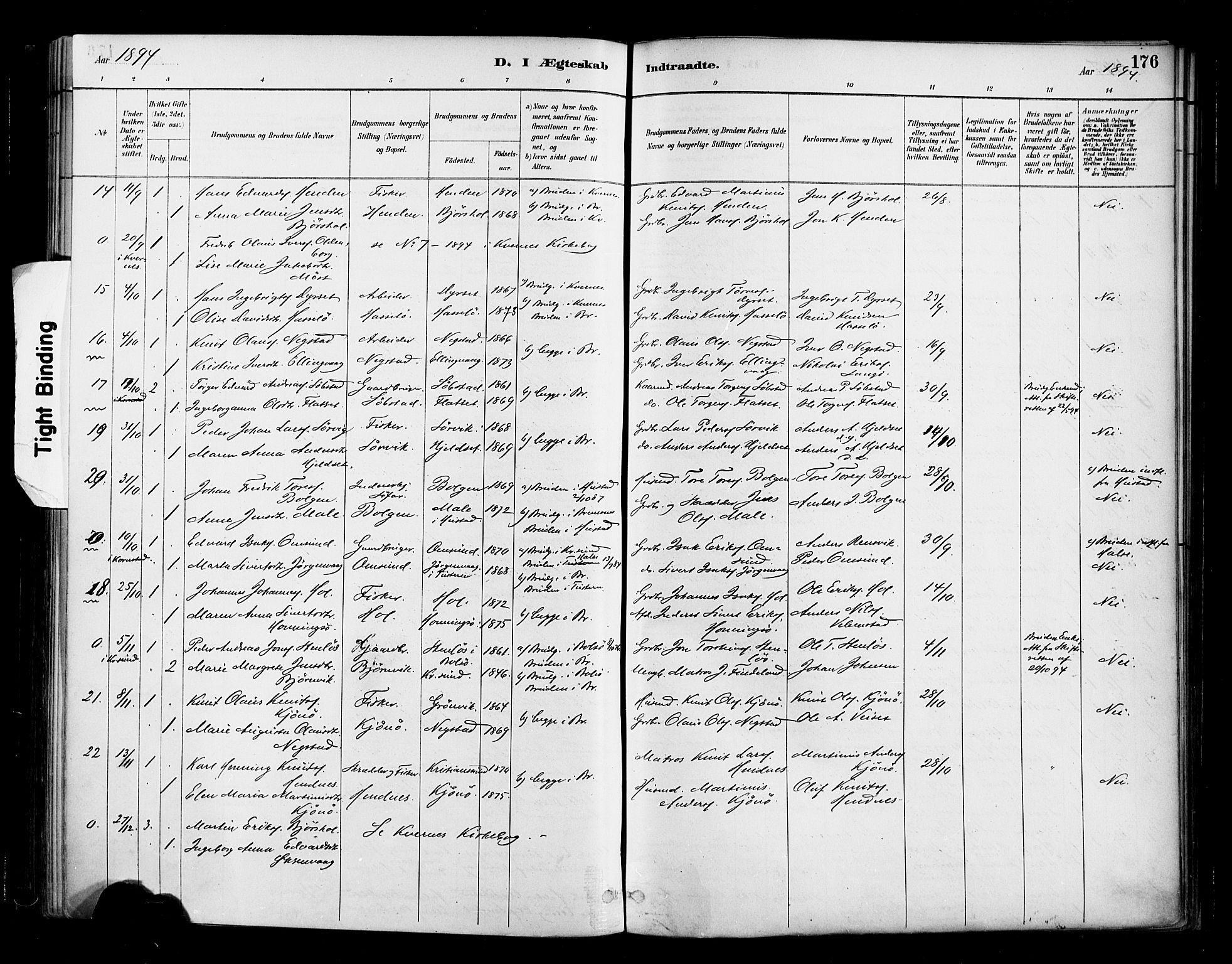 Ministerialprotokoller, klokkerbøker og fødselsregistre - Møre og Romsdal, SAT/A-1454/569/L0819: Parish register (official) no. 569A05, 1885-1899, p. 176