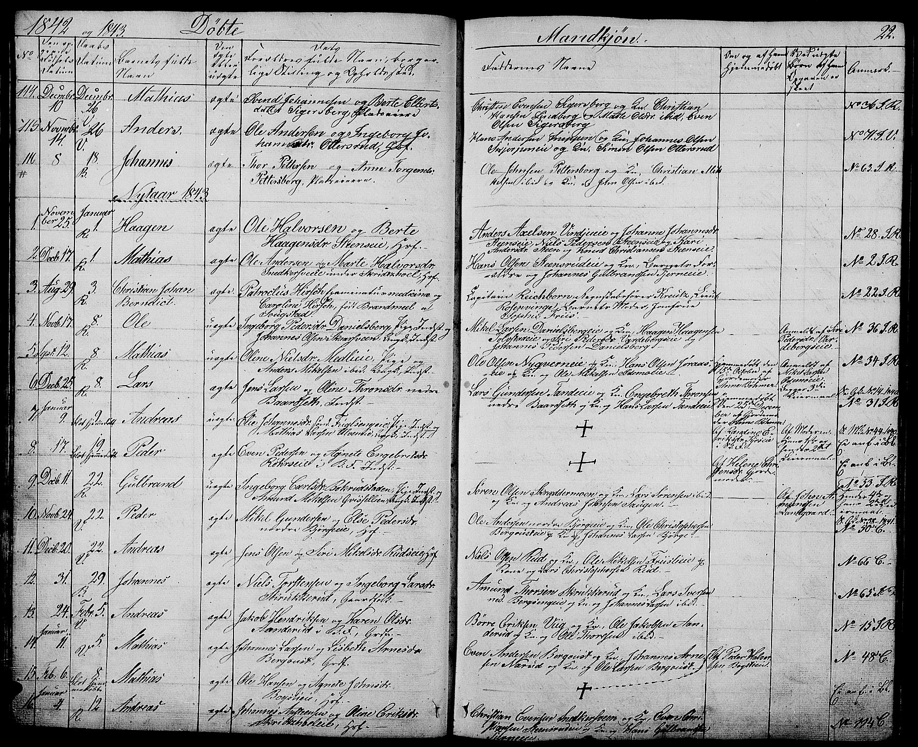 Ringsaker prestekontor, AV/SAH-PREST-014/L/La/L0005: Parish register (copy) no. 5, 1839-1850, p. 22