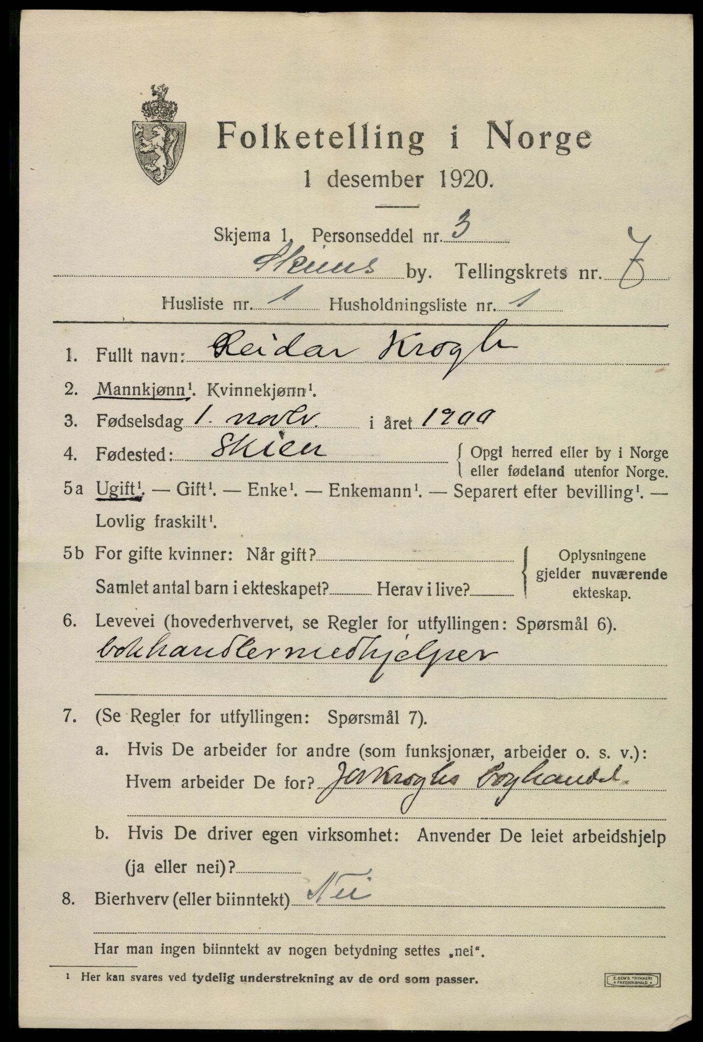 SAKO, 1920 census for Skien, 1920, p. 24800