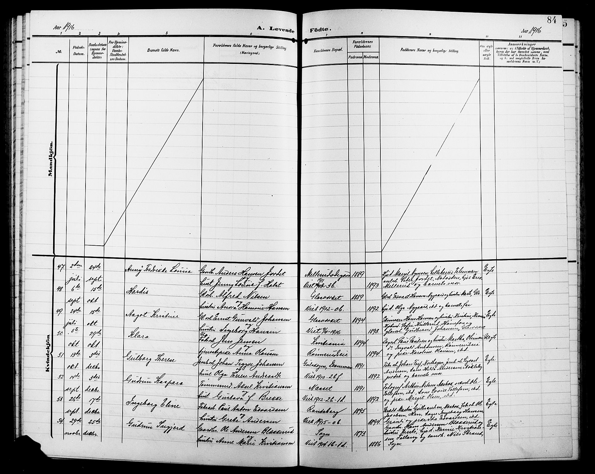 Jevnaker prestekontor, AV/SAH-PREST-116/H/Ha/Hab/L0004: Parish register (copy) no. 4, 1907-1918, p. 84