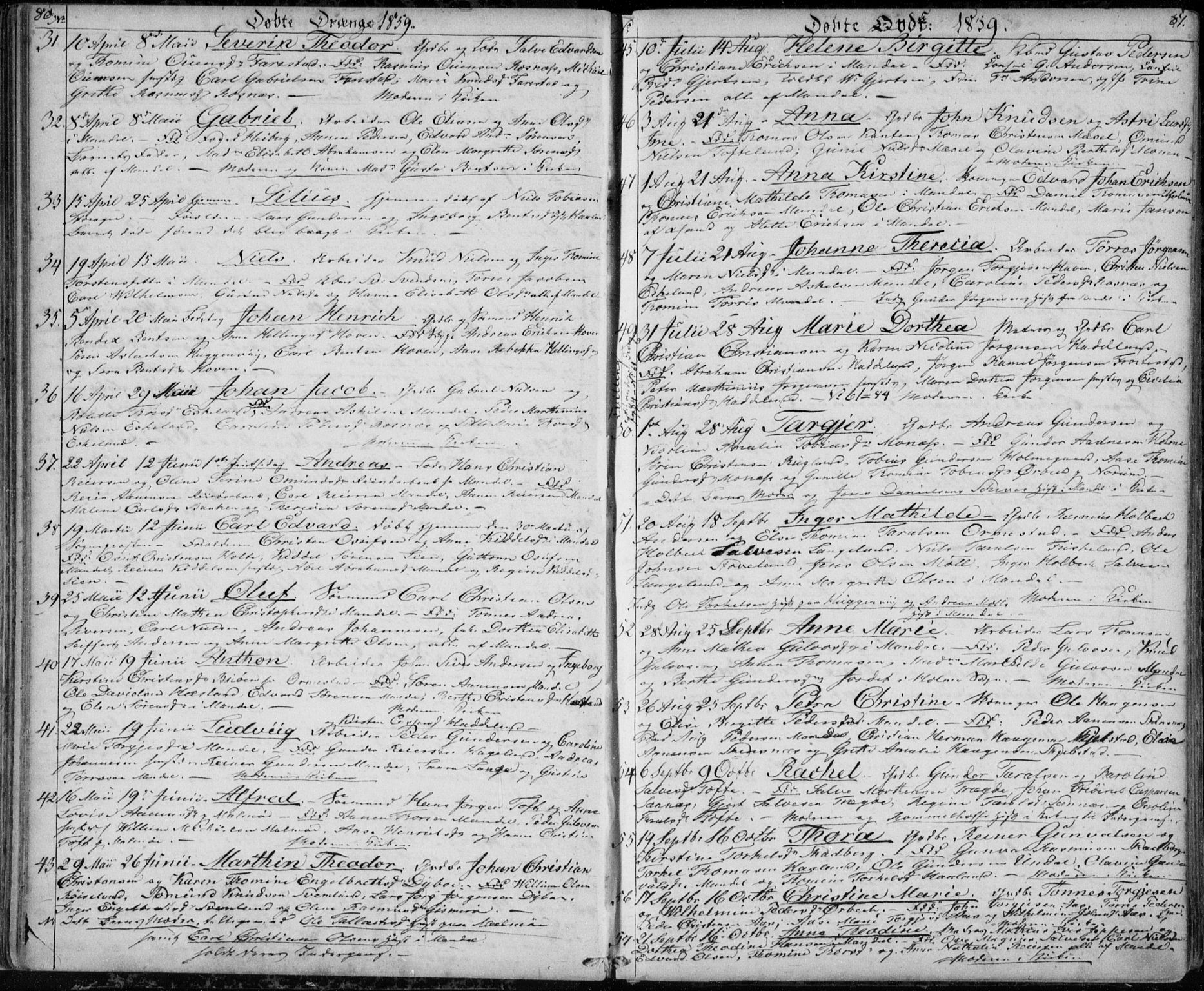 Mandal sokneprestkontor, SAK/1111-0030/F/Fb/Fba/L0008: Parish register (copy) no. B 2, 1854-1868, p. 80-81