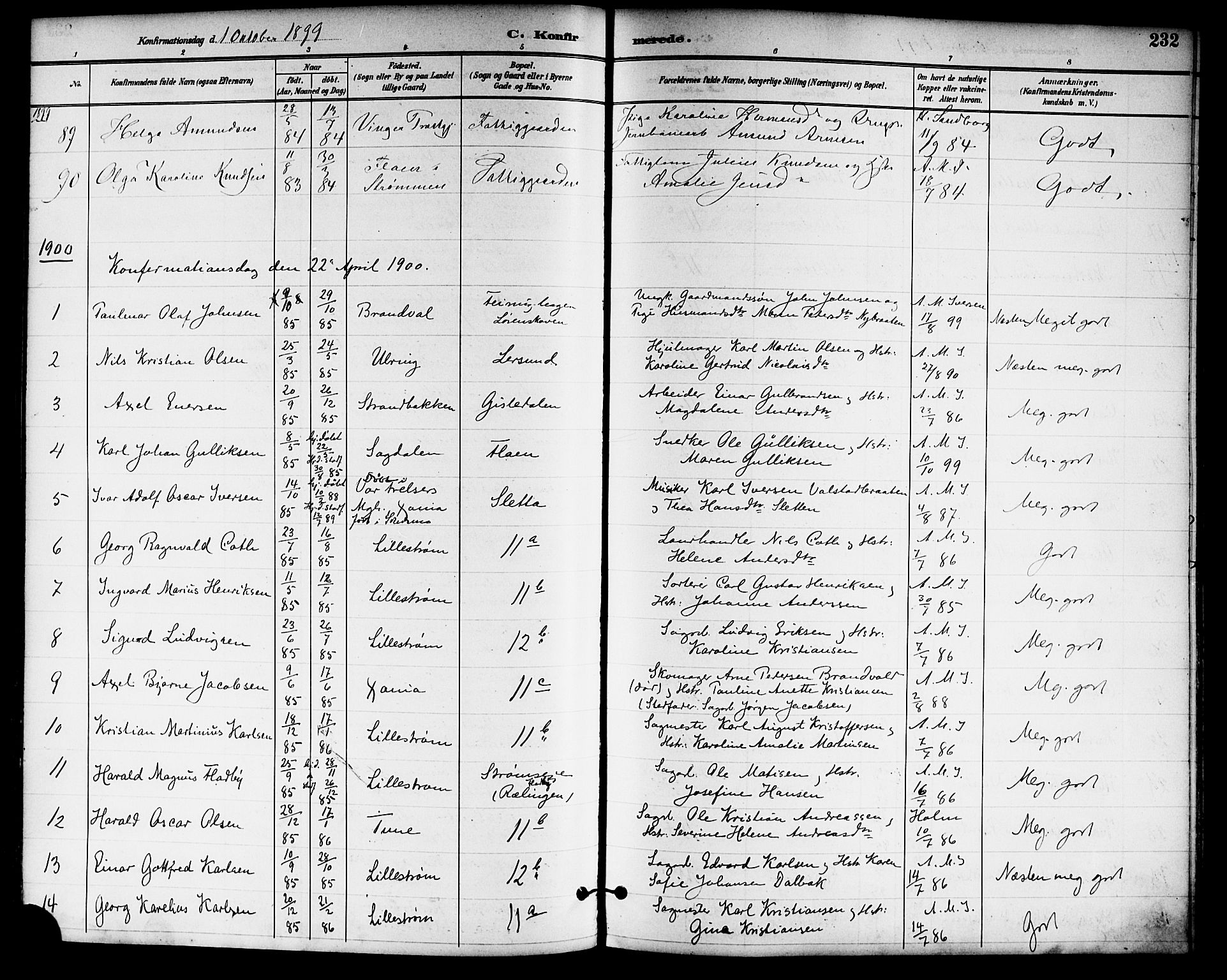 Skedsmo prestekontor Kirkebøker, SAO/A-10033a/F/Fa/L0014: Parish register (official) no. I 14, 1892-1901, p. 232