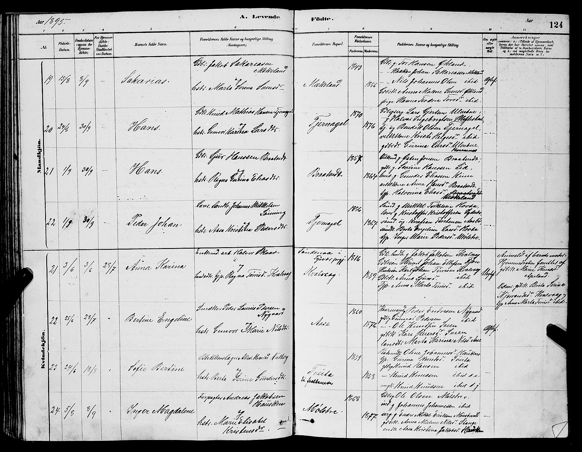 Sveio Sokneprestembete, SAB/A-78501/H/Hab: Parish register (copy) no. A 3, 1878-1896, p. 124