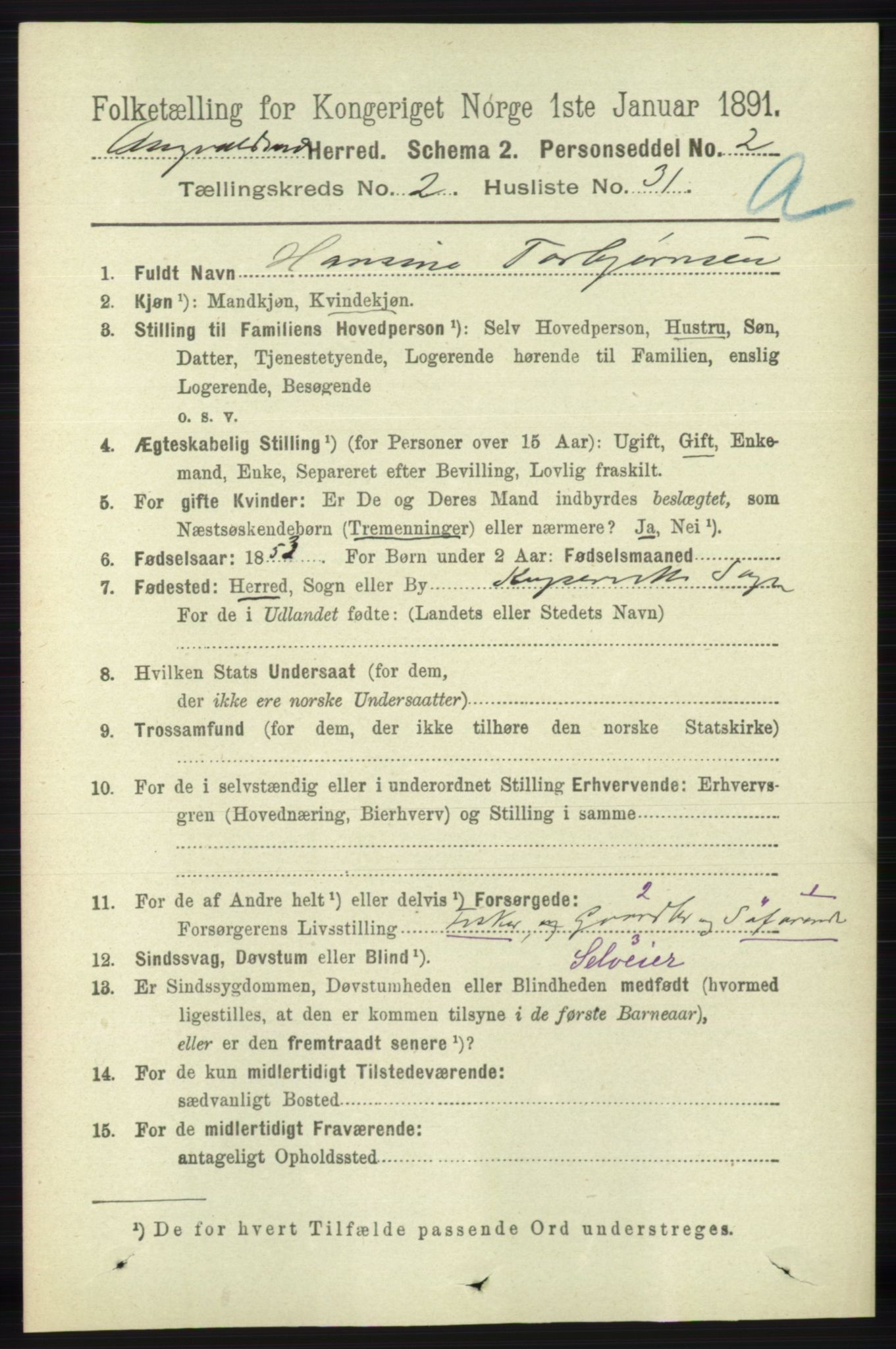 RA, 1891 census for 1147 Avaldsnes, 1891, p. 981