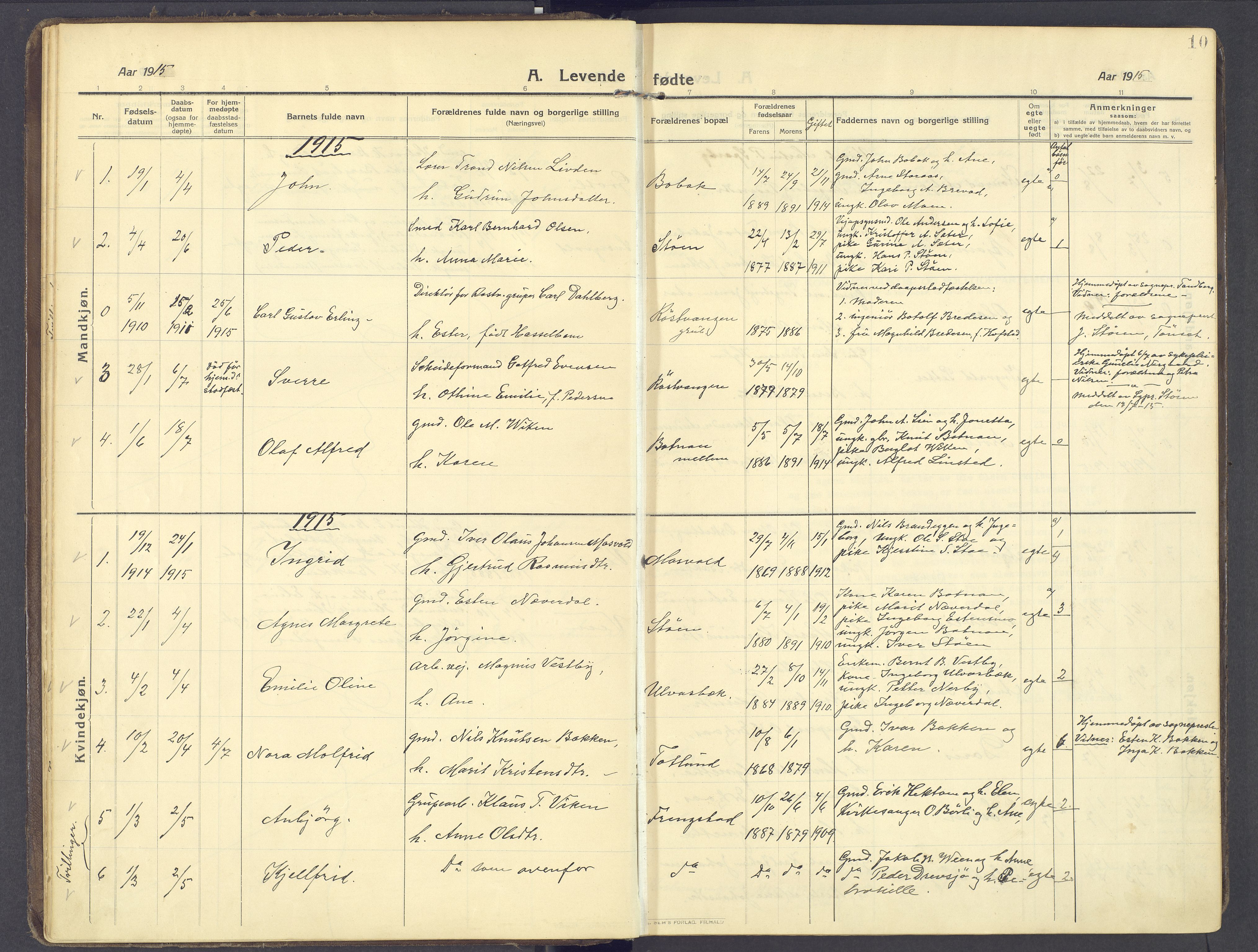 Kvikne prestekontor, AV/SAH-PREST-064/H/Ha/Haa/L0009: Parish register (official) no. 9, 1911-1942, p. 10