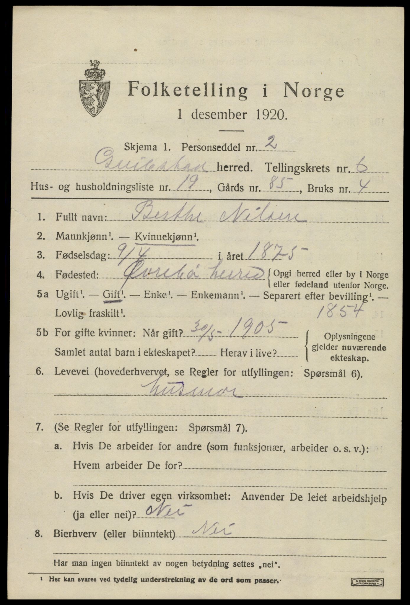 SAK, 1920 census for Greipstad, 1920, p. 2102