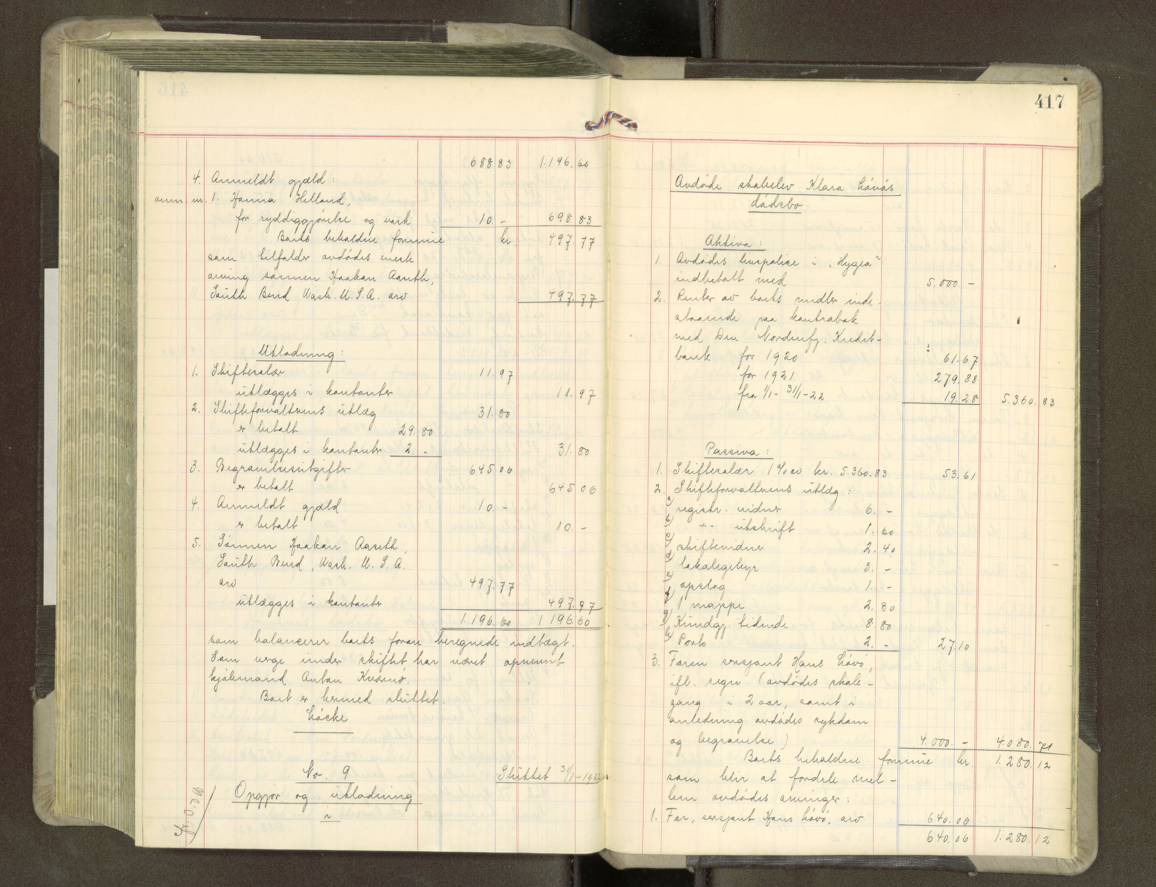 Trondheim byfogd, AV/SAT-A-0003/1/3/3A/L0043: Skifteutlodningsprotokoll - 15/7-4/3. (m/ register), 1918-1922, p. 417