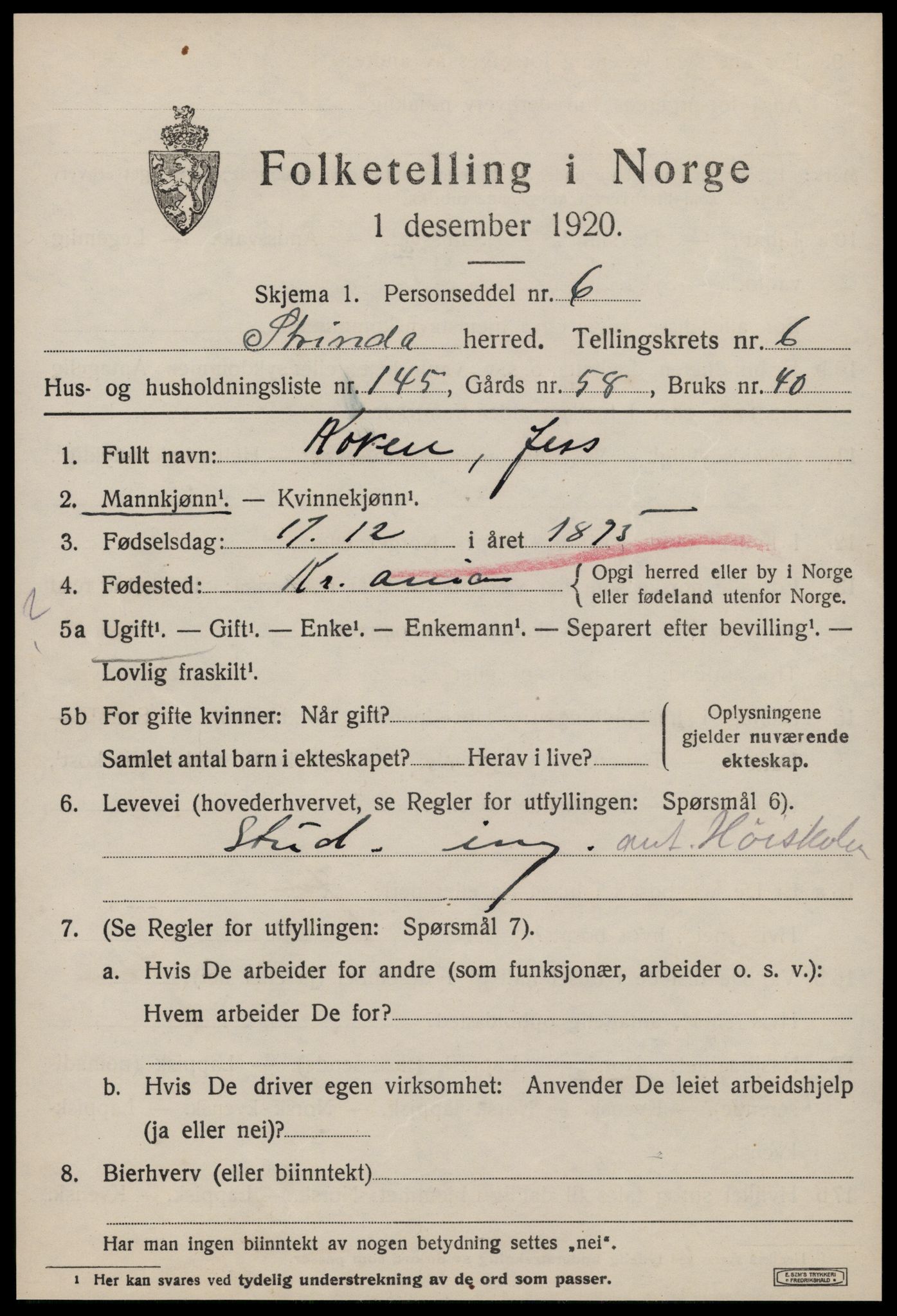 SAT, 1920 census for Strinda, 1920, p. 16902