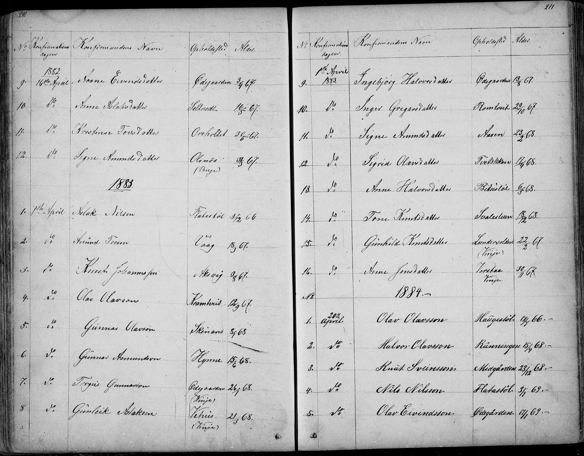 Rauland kirkebøker, AV/SAKO-A-292/G/Ga/L0002: Parish register (copy) no. I 2, 1849-1935, p. 210-211