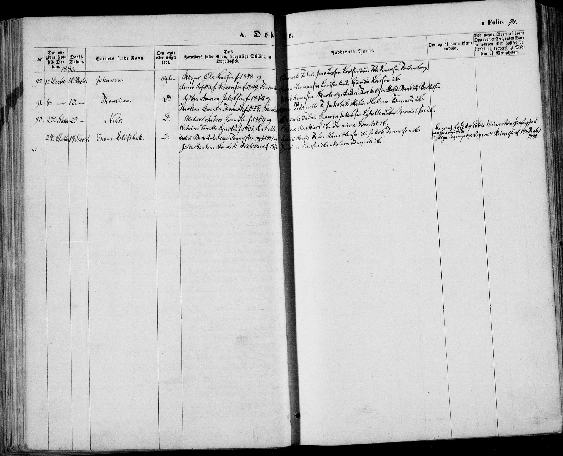 Oddernes sokneprestkontor, AV/SAK-1111-0033/F/Fa/Faa/L0008: Parish register (official) no. A 8, 1864-1880, p. 94