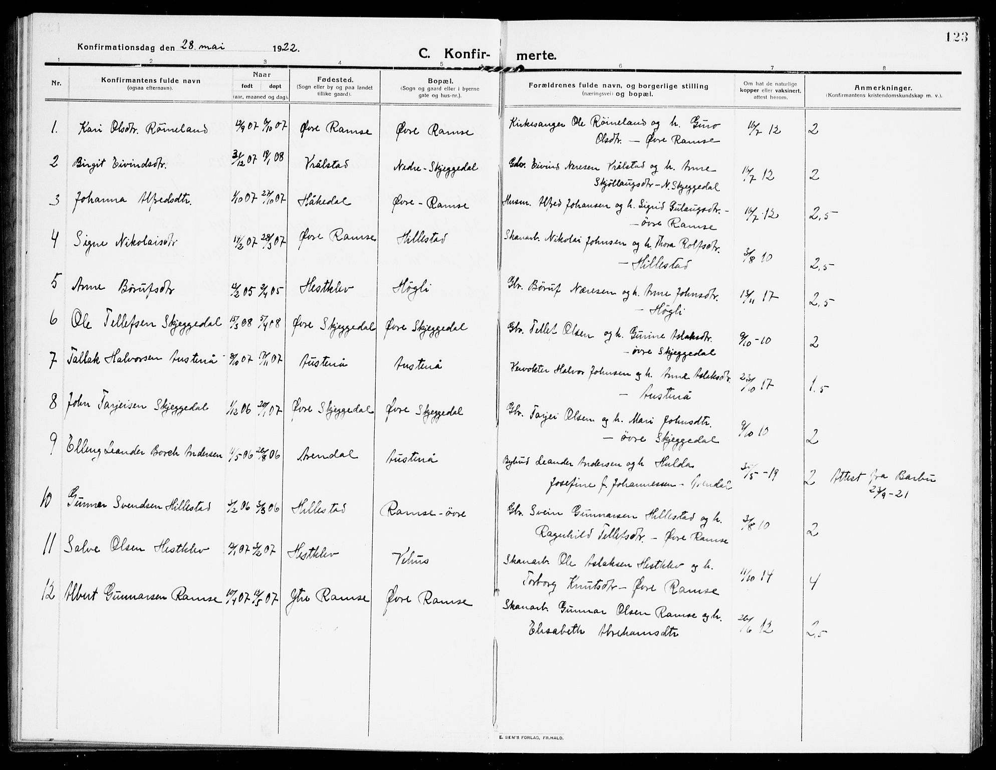 Åmli sokneprestkontor, SAK/1111-0050/F/Fb/Fbb/L0003: Parish register (copy) no. B 3, 1906-1941, p. 123
