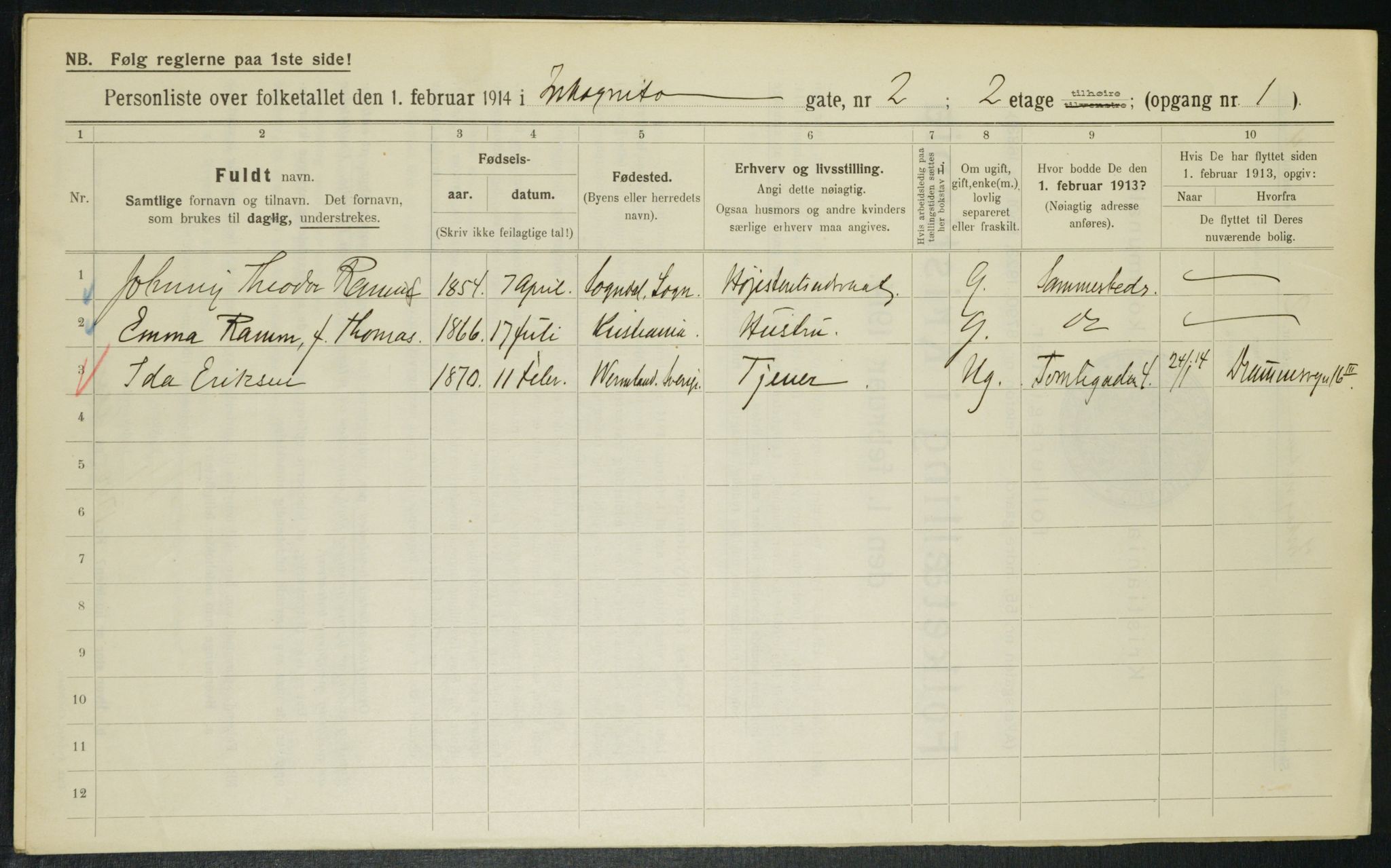 OBA, Municipal Census 1914 for Kristiania, 1914, p. 44015