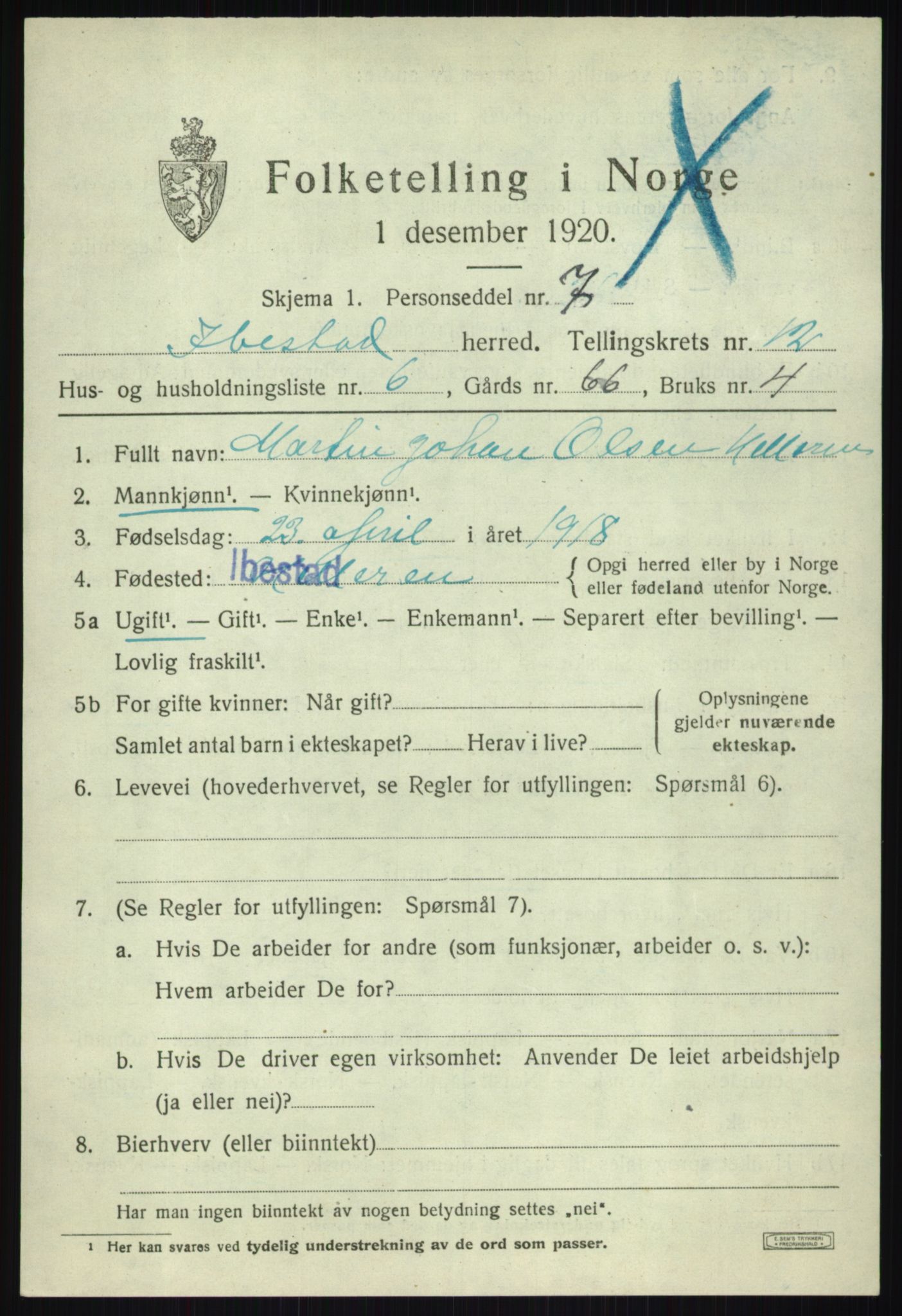 SATØ, 1920 census for Ibestad, 1920, p. 6451