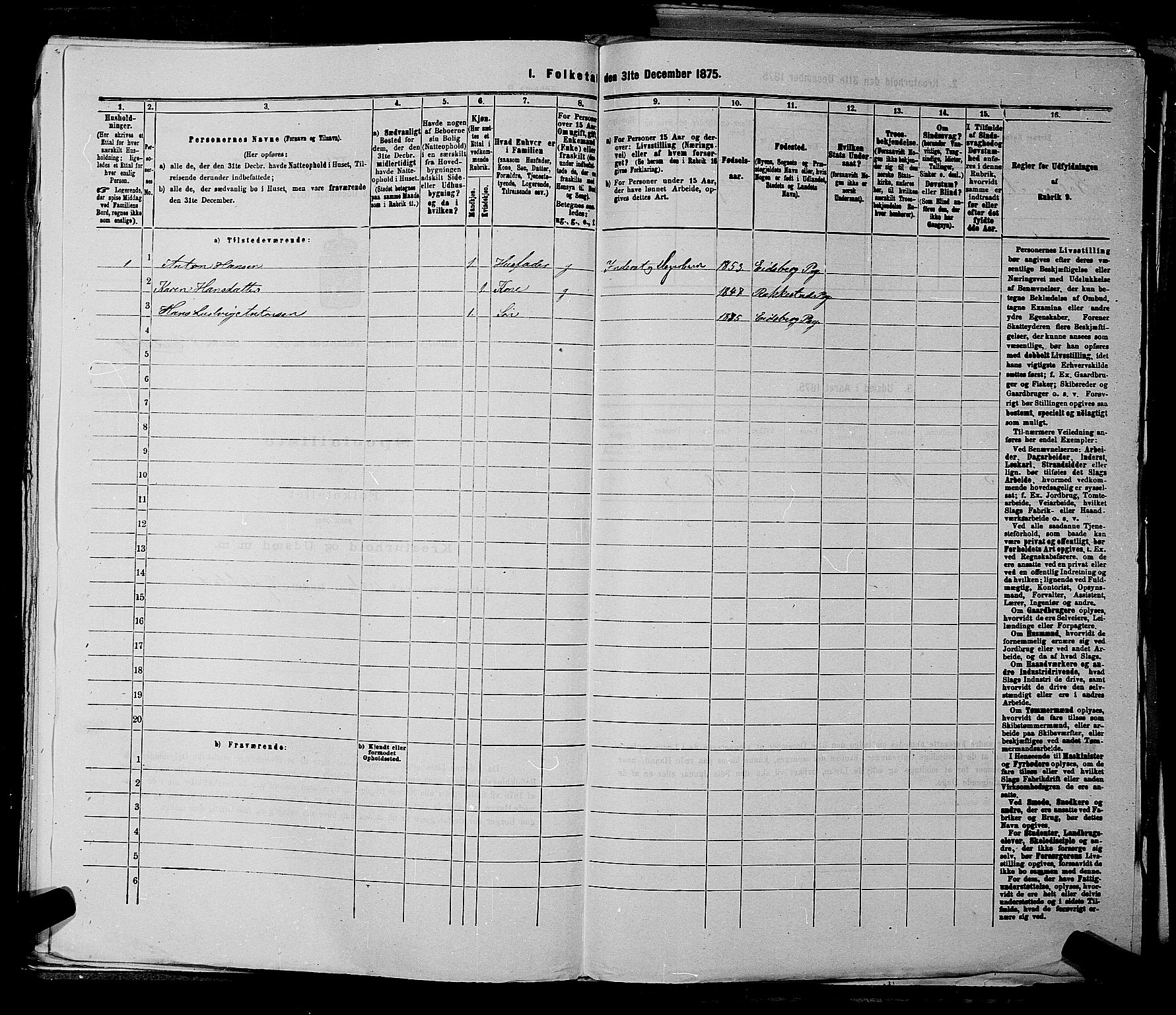 RA, 1875 census for 0125P Eidsberg, 1875, p. 1148