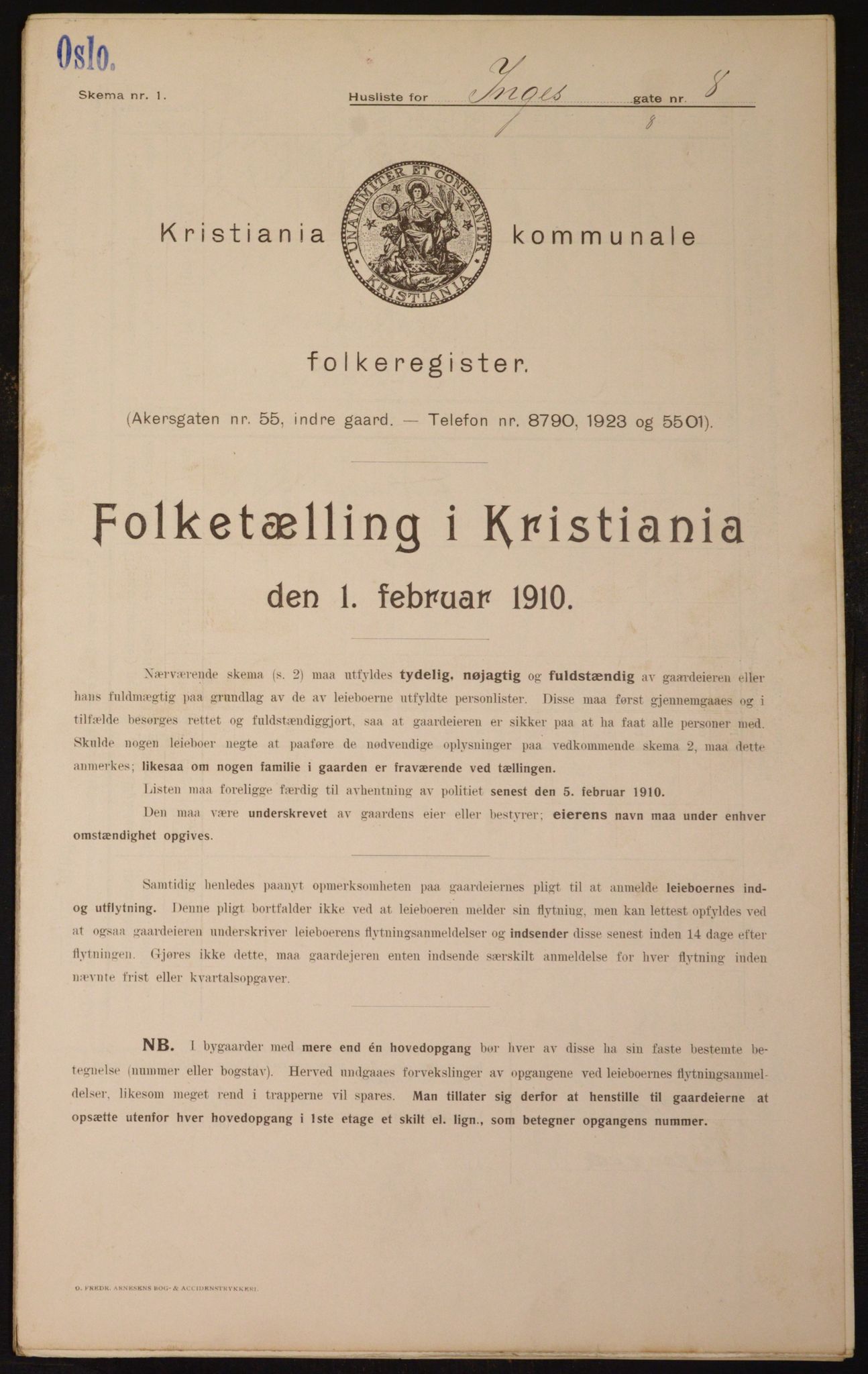 OBA, Municipal Census 1910 for Kristiania, 1910, p. 42958