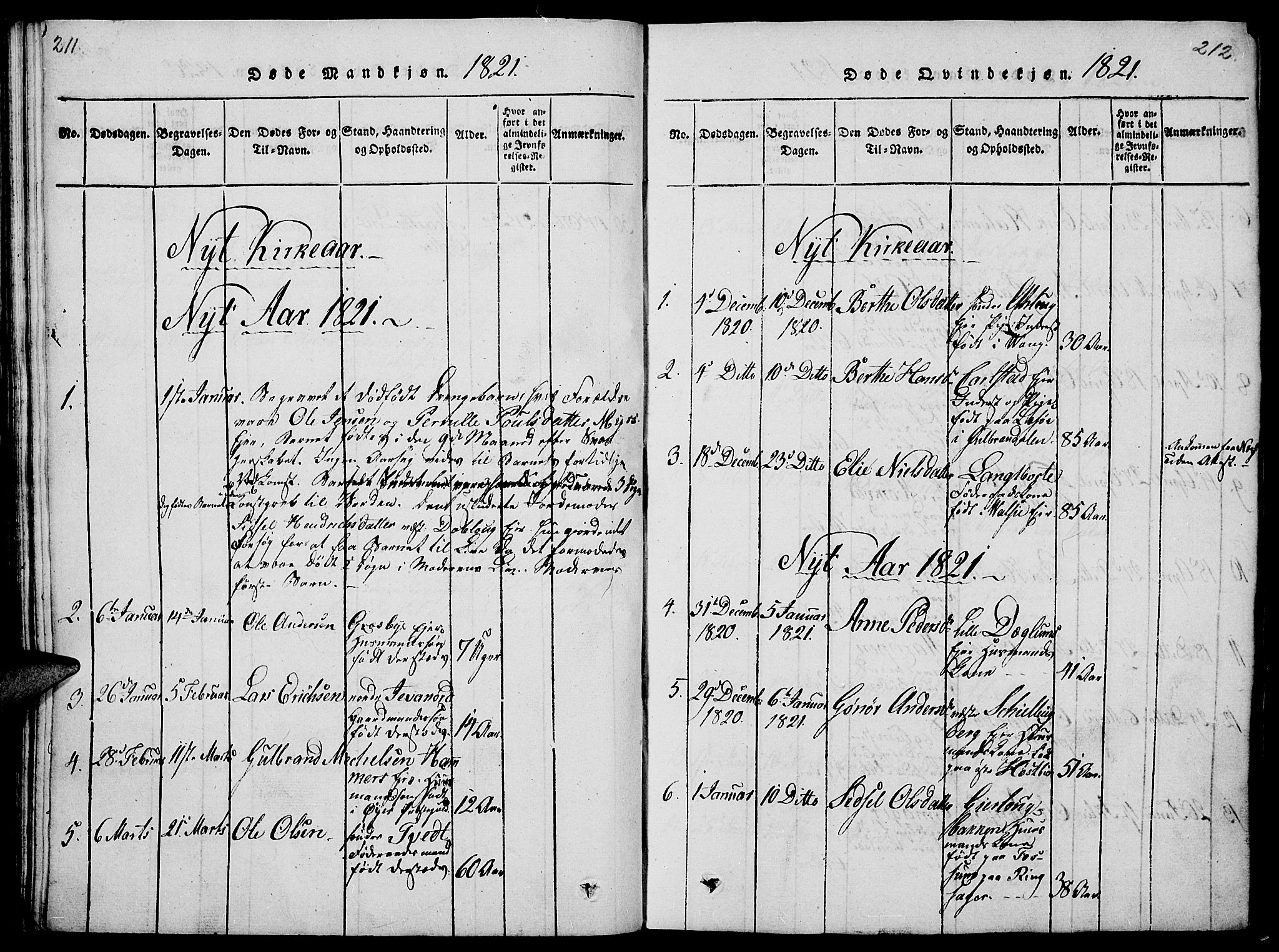 Vang prestekontor, Hedmark, SAH/PREST-008/H/Ha/Haa/L0008: Parish register (official) no. 8, 1815-1826, p. 211-212