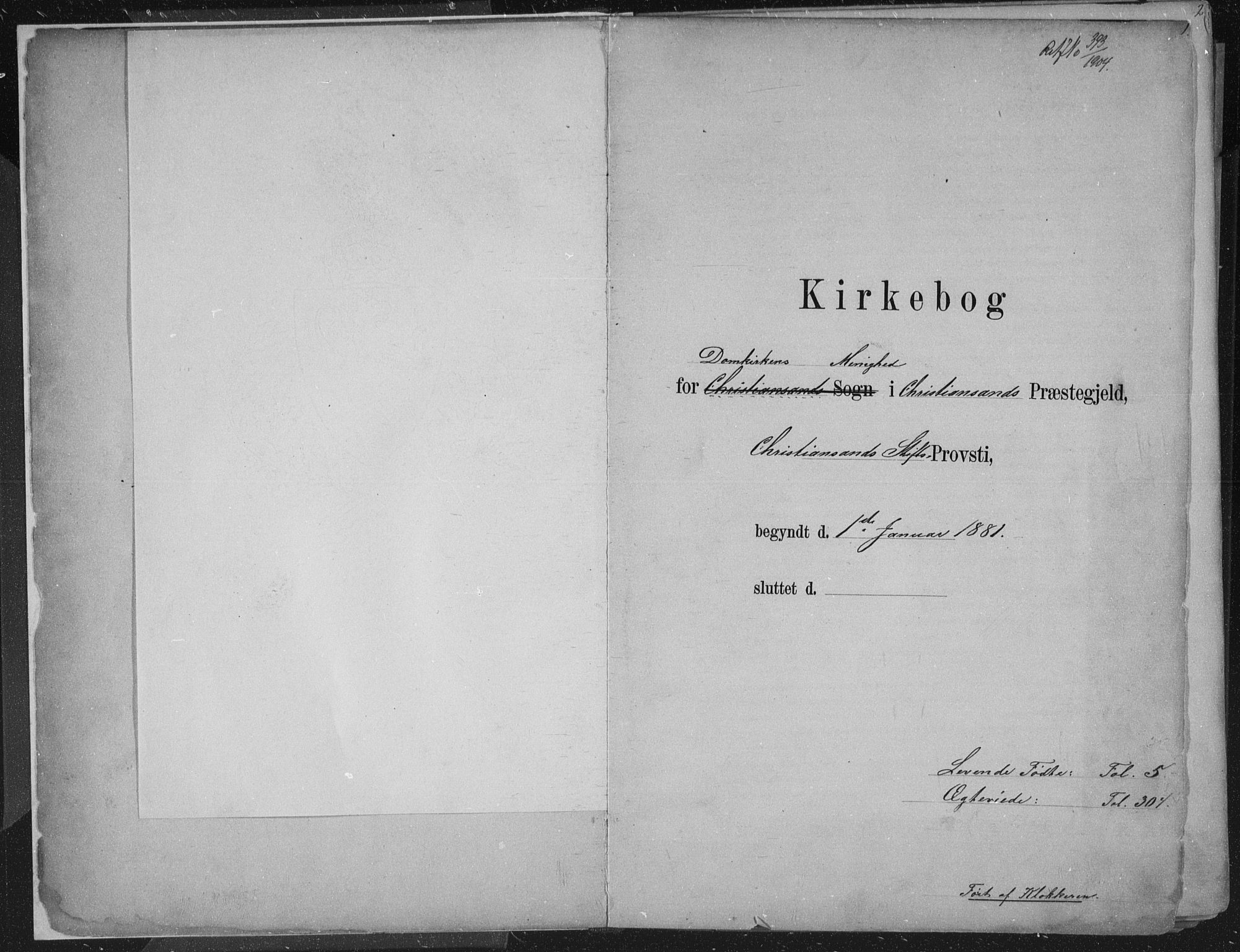 Kristiansand domprosti, AV/SAK-1112-0006/F/Fb/L0014: Parish register (copy) no. B 14, 1881-1896, p. 1