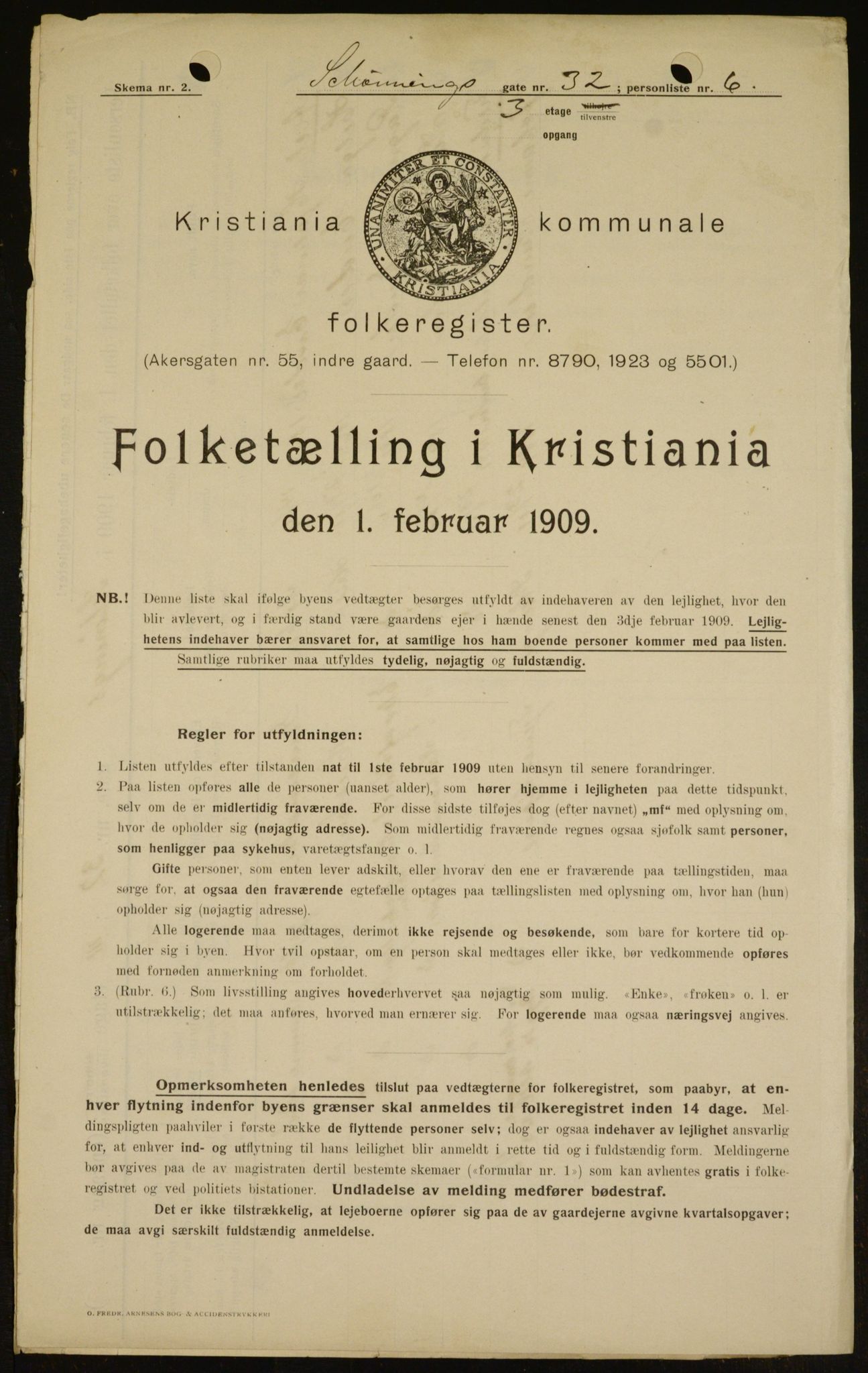 OBA, Municipal Census 1909 for Kristiania, 1909, p. 85108