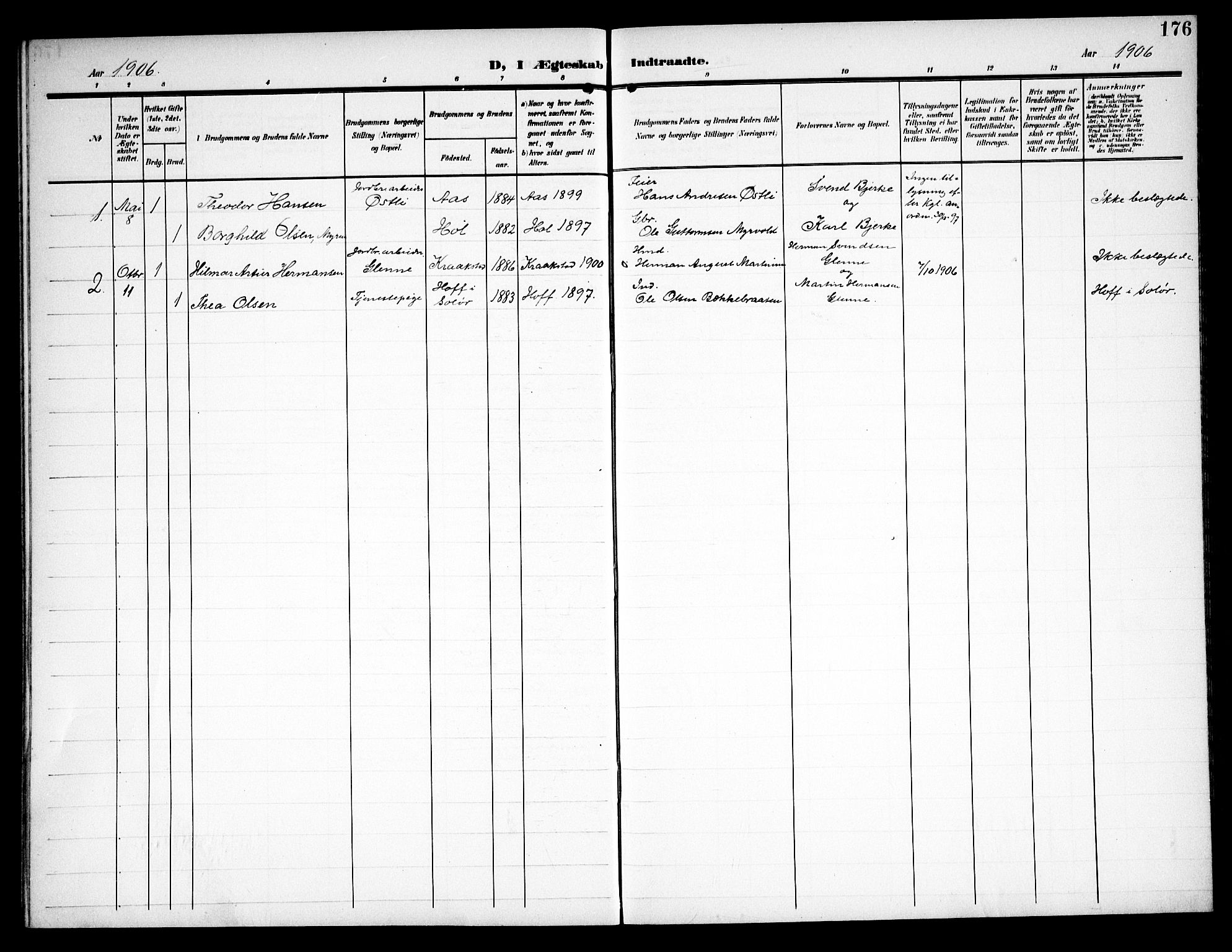 Kråkstad prestekontor Kirkebøker, AV/SAO-A-10125a/G/Ga/L0002: Parish register (copy) no. I 2, 1905-1934, p. 176