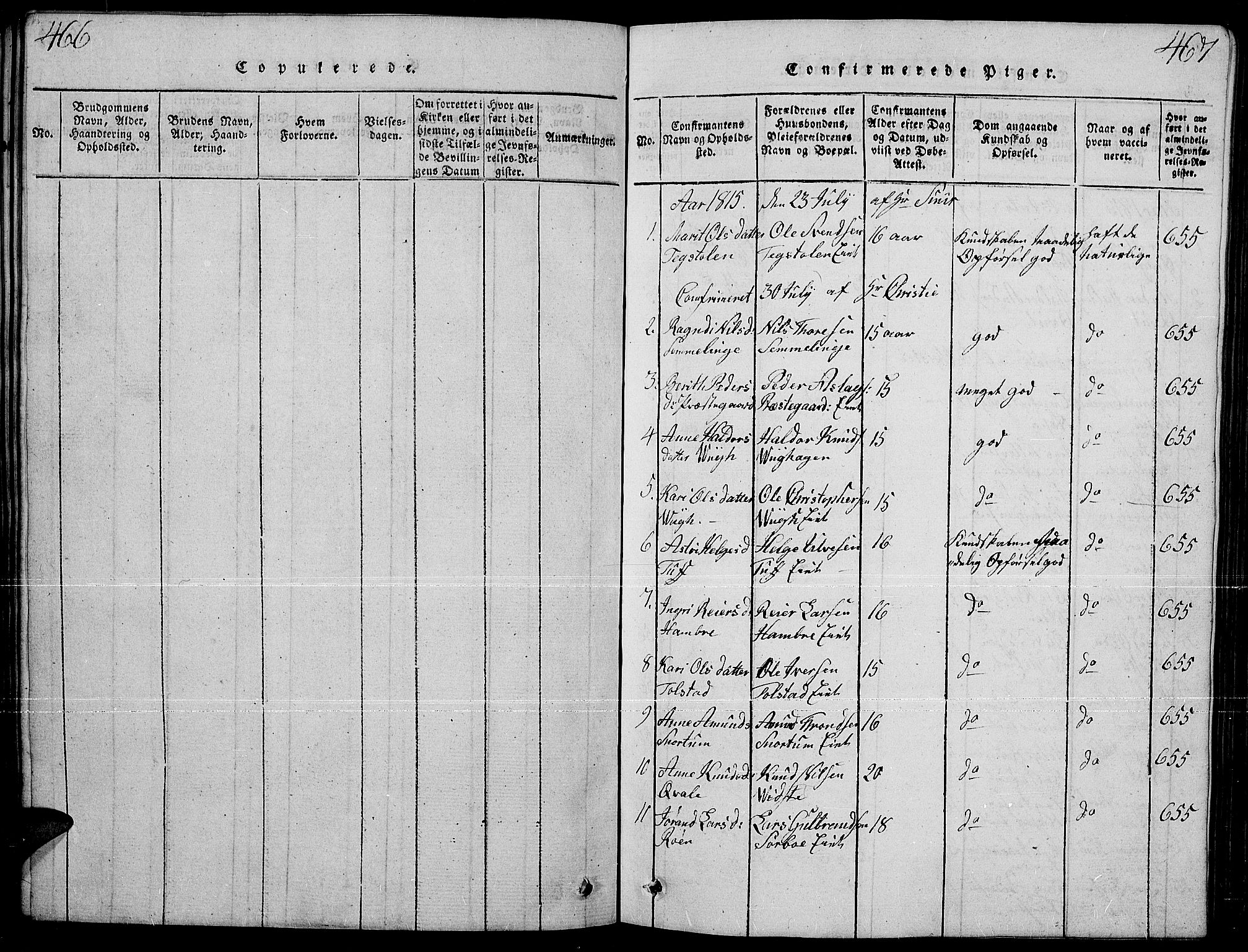 Slidre prestekontor, SAH/PREST-134/H/Ha/Hab/L0001: Parish register (copy) no. 1, 1814-1838, p. 466-467