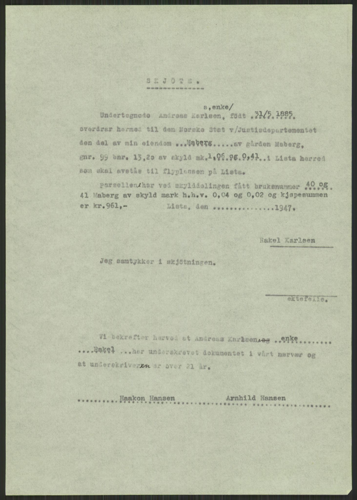 Forsvarsdepartementet, 10. kontor / Oppgjørskontoret, AV/RA-RAFA-1225/D/Db/L0182: Lista oppgjørskontor, 1942-1950, p. 65