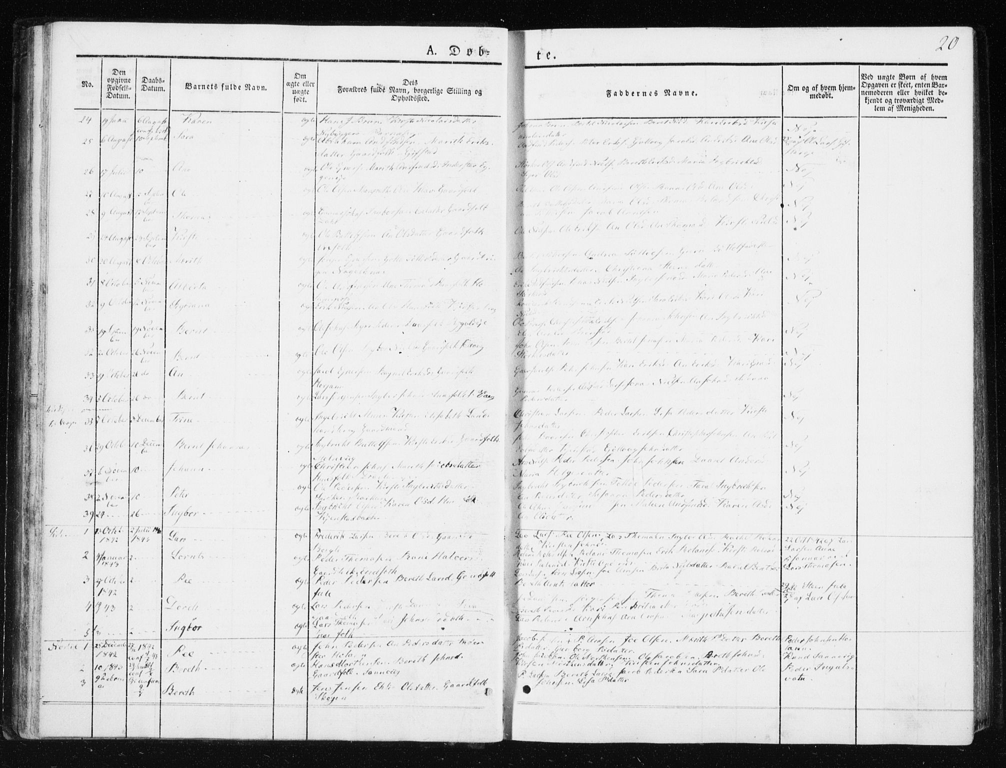 Ministerialprotokoller, klokkerbøker og fødselsregistre - Nord-Trøndelag, SAT/A-1458/749/L0470: Parish register (official) no. 749A04, 1834-1853, p. 20