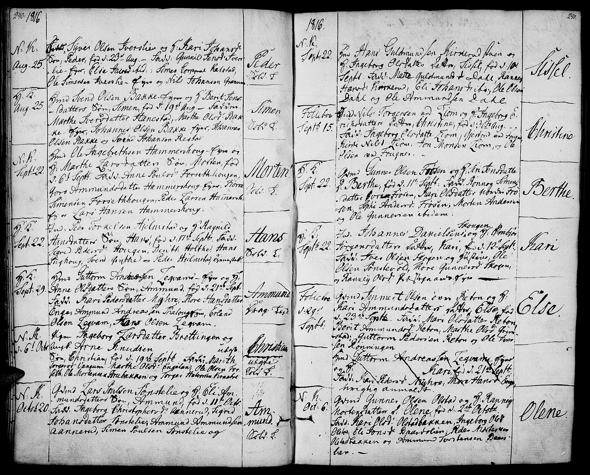 Gausdal prestekontor, AV/SAH-PREST-090/H/Ha/Haa/L0004: Parish register (official) no. 4, 1809-1817, p. 240-241
