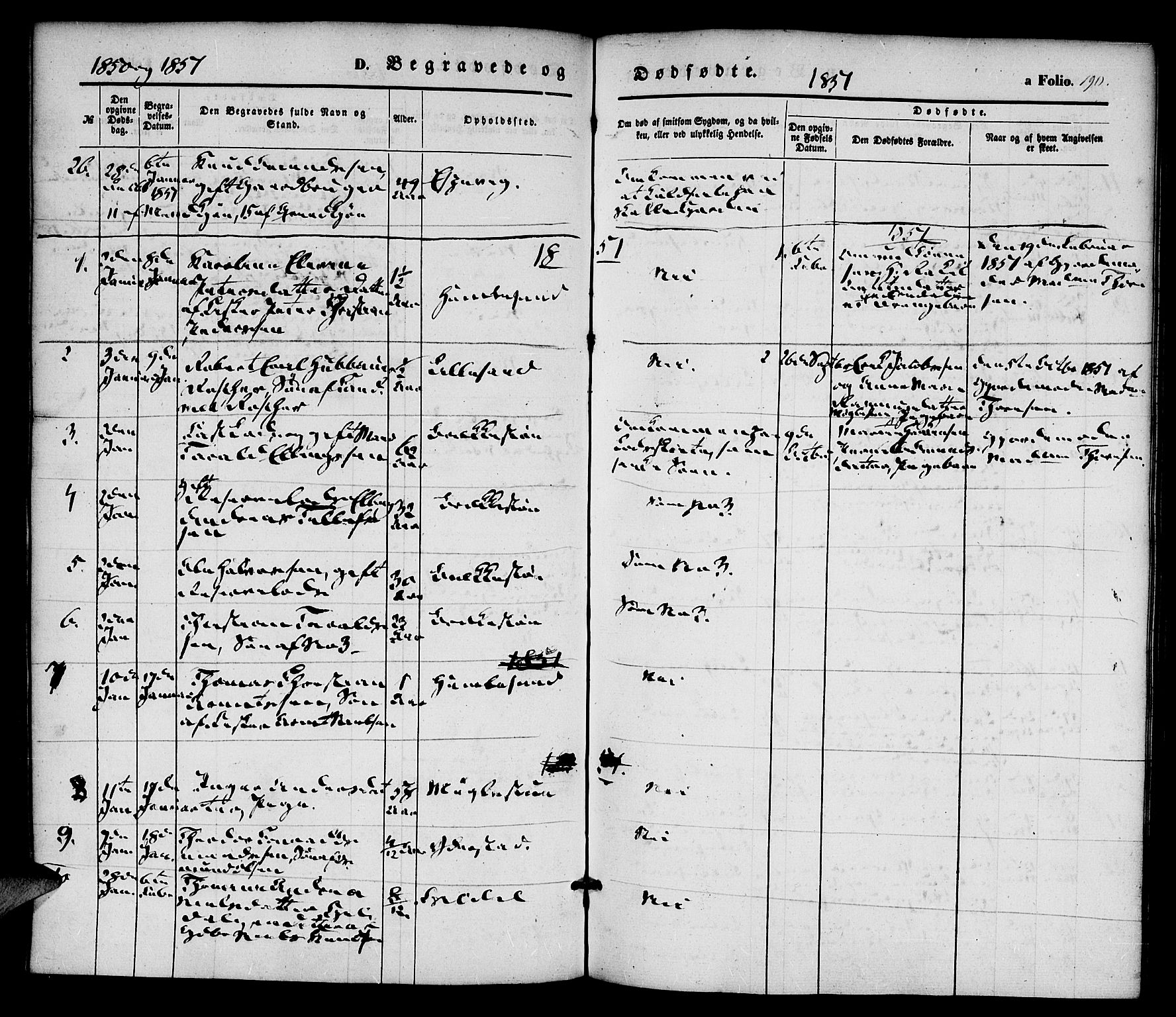 Vestre Moland sokneprestkontor, SAK/1111-0046/F/Fa/Fab/L0006: Parish register (official) no. A 6, 1850-1858, p. 190