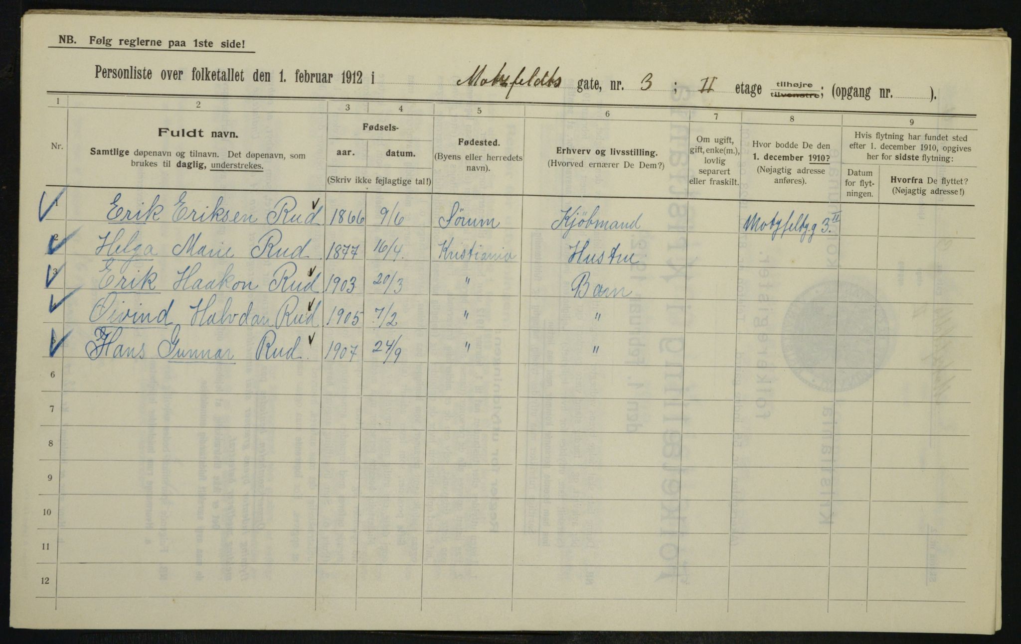 OBA, Municipal Census 1912 for Kristiania, 1912, p. 66414