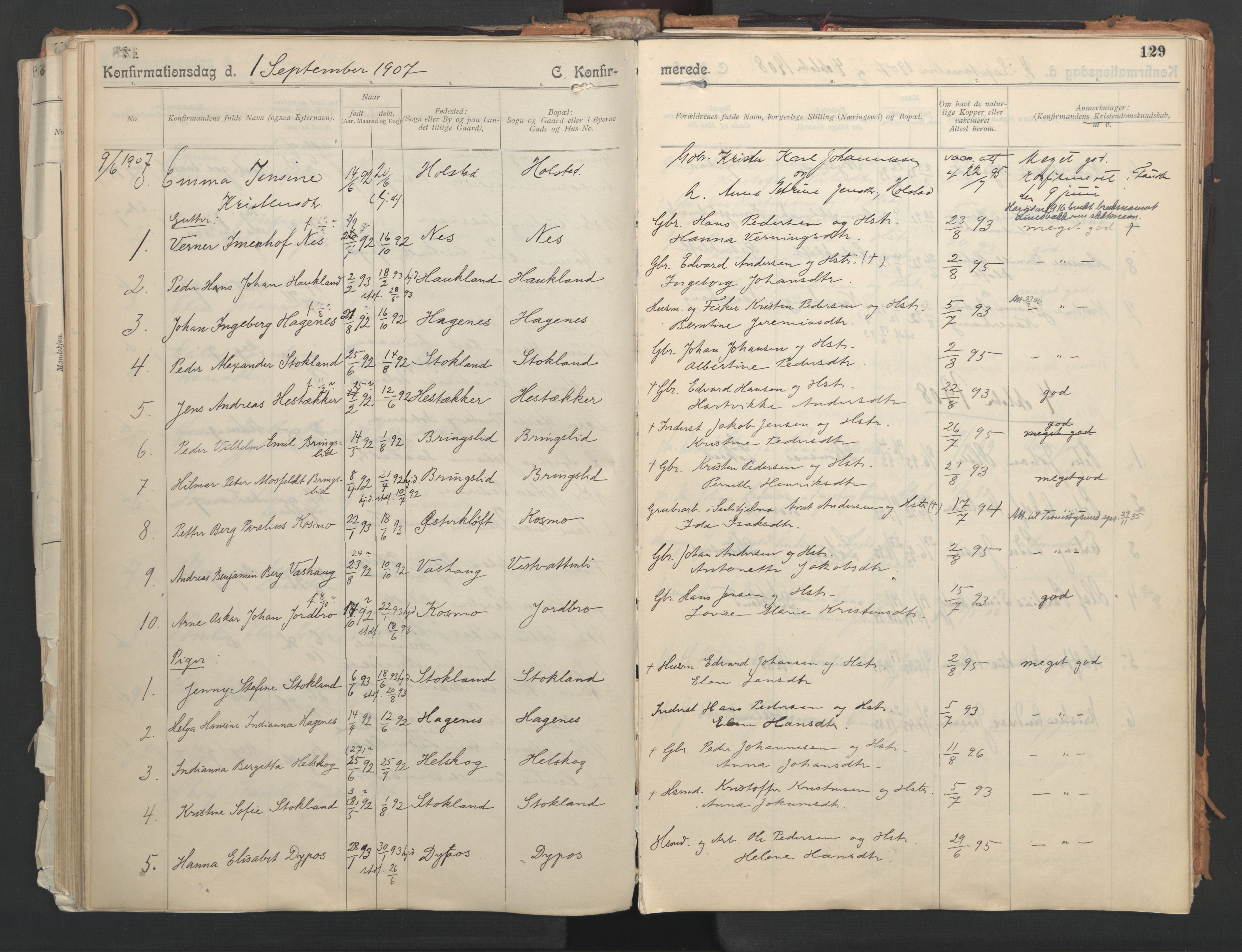 Ministerialprotokoller, klokkerbøker og fødselsregistre - Nordland, AV/SAT-A-1459/851/L0724: Parish register (official) no. 851A01, 1901-1922, p. 129