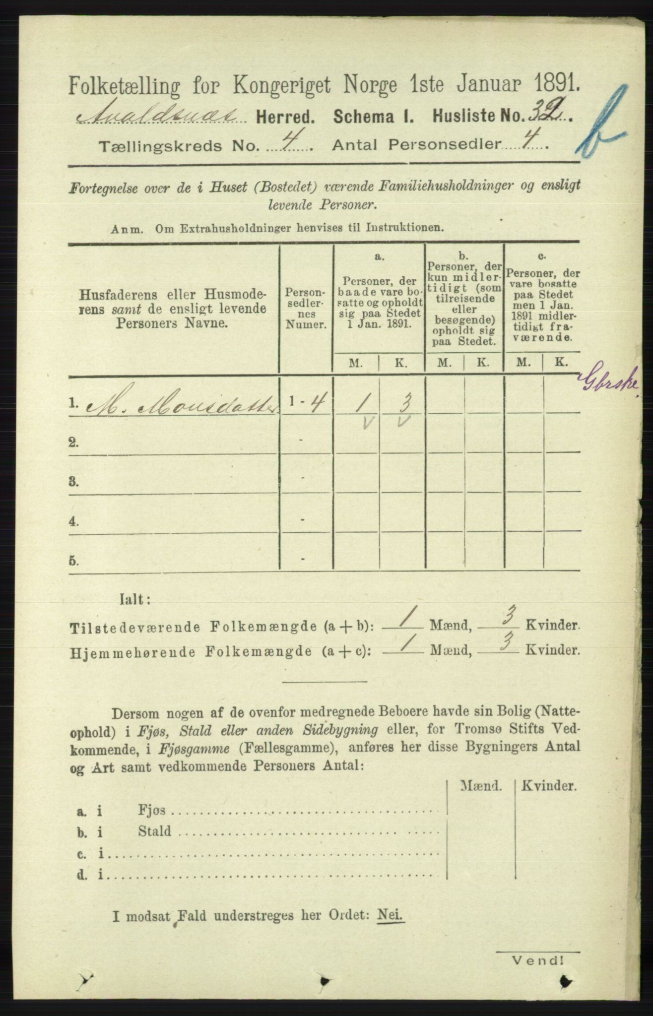 RA, 1891 census for 1147 Avaldsnes, 1891, p. 2817