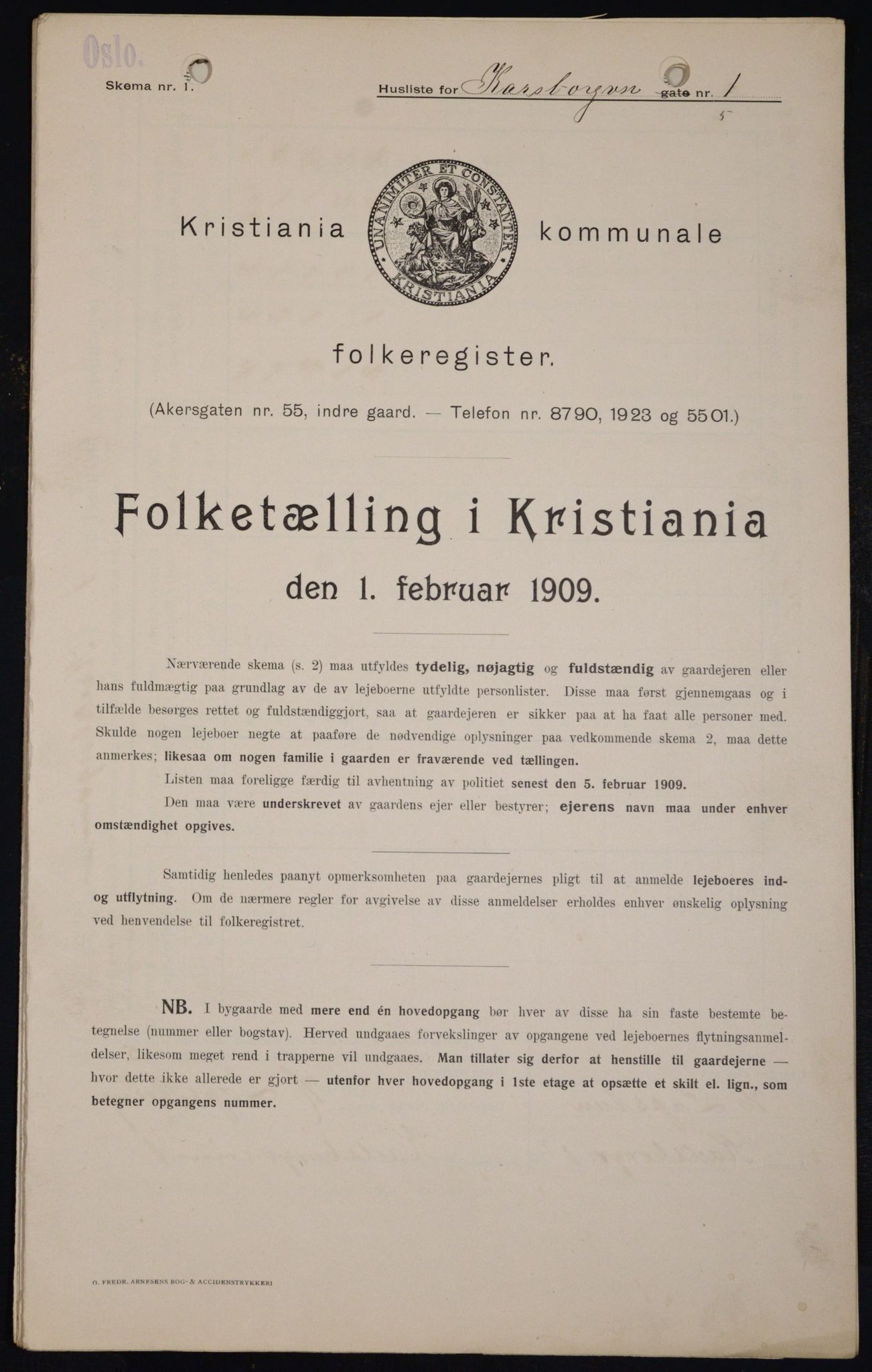 OBA, Municipal Census 1909 for Kristiania, 1909, p. 44635