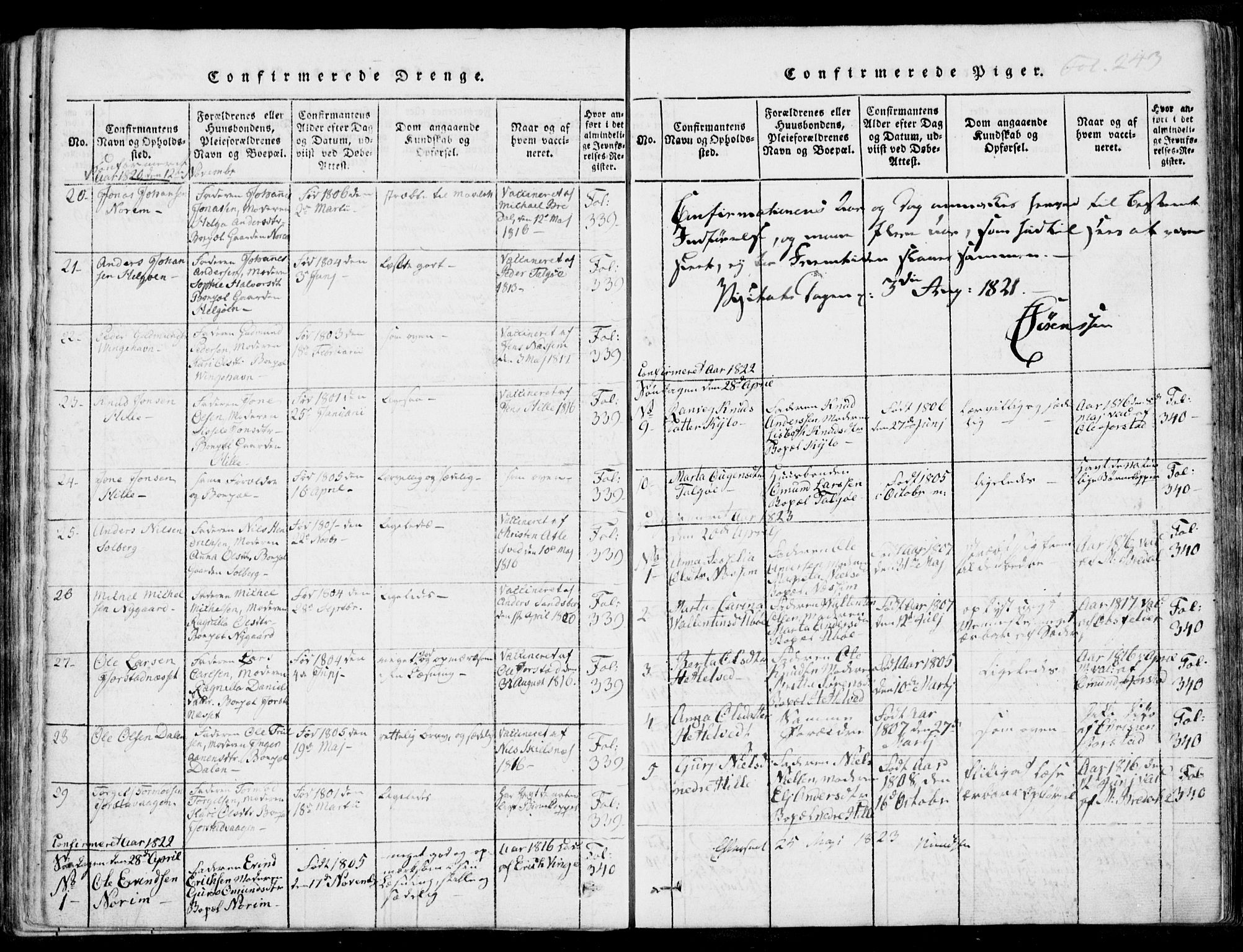 Nedstrand sokneprestkontor, AV/SAST-A-101841/01/IV: Parish register (official) no. A 7, 1816-1870, p. 243