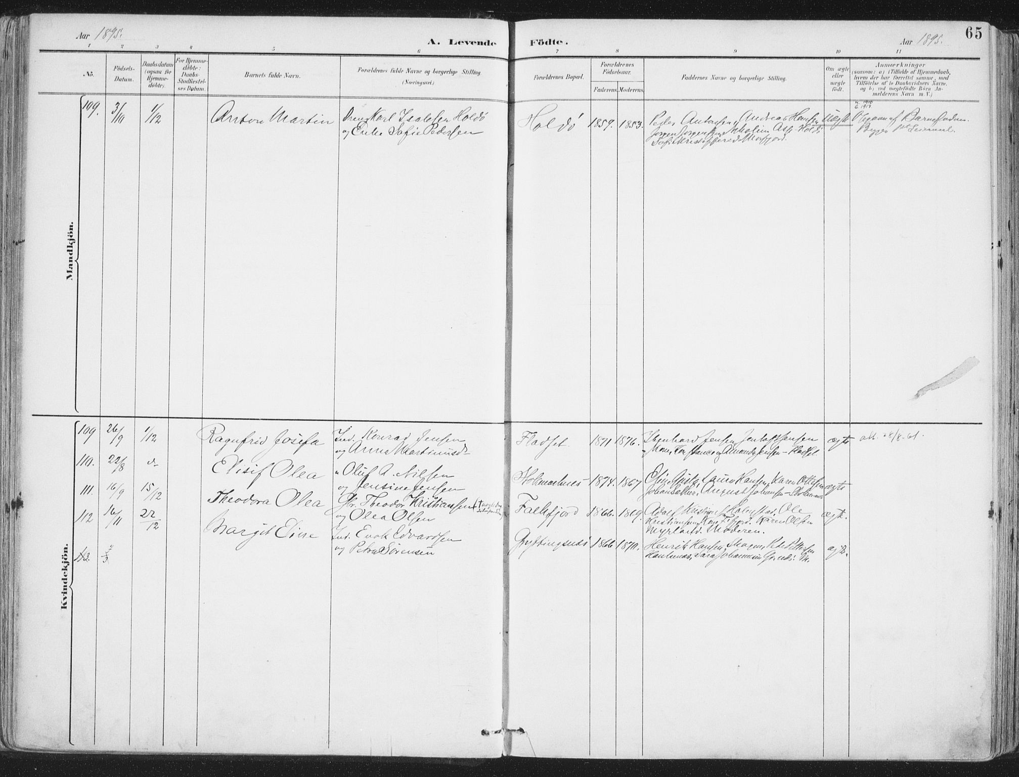 Ministerialprotokoller, klokkerbøker og fødselsregistre - Nordland, AV/SAT-A-1459/888/L1246: Parish register (official) no. 888A12, 1891-1903, p. 65