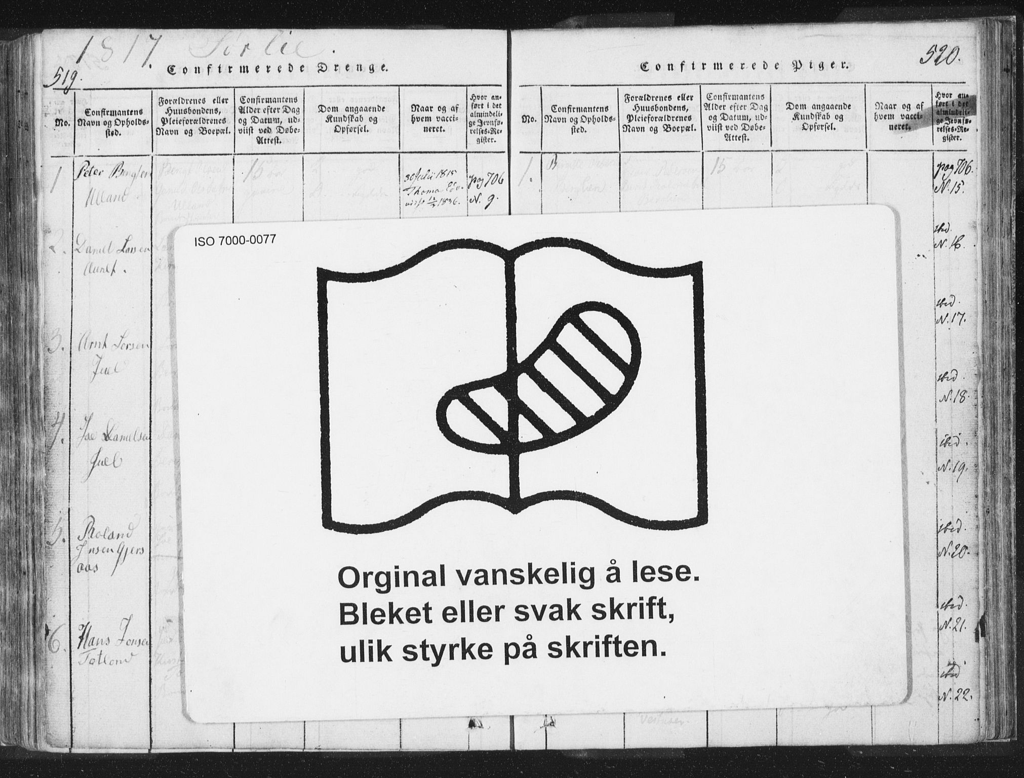 Ministerialprotokoller, klokkerbøker og fødselsregistre - Nord-Trøndelag, SAT/A-1458/755/L0491: Parish register (official) no. 755A01 /1, 1817-1864, p. 519-520