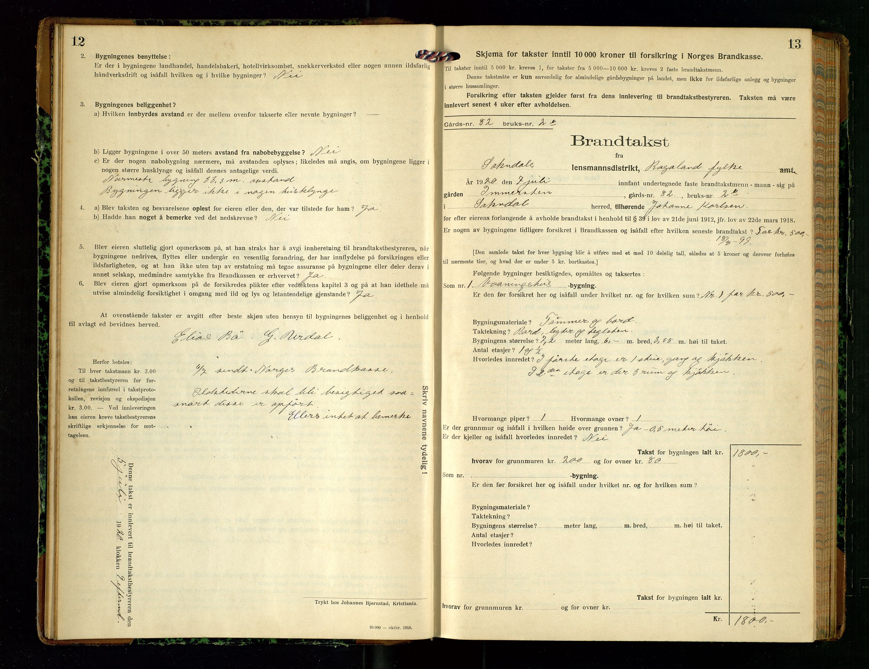Sokndal lensmannskontor, AV/SAST-A-100417/Gob/L0005: "Brandtakst-Protokol", 1920-1924, p. 12-13