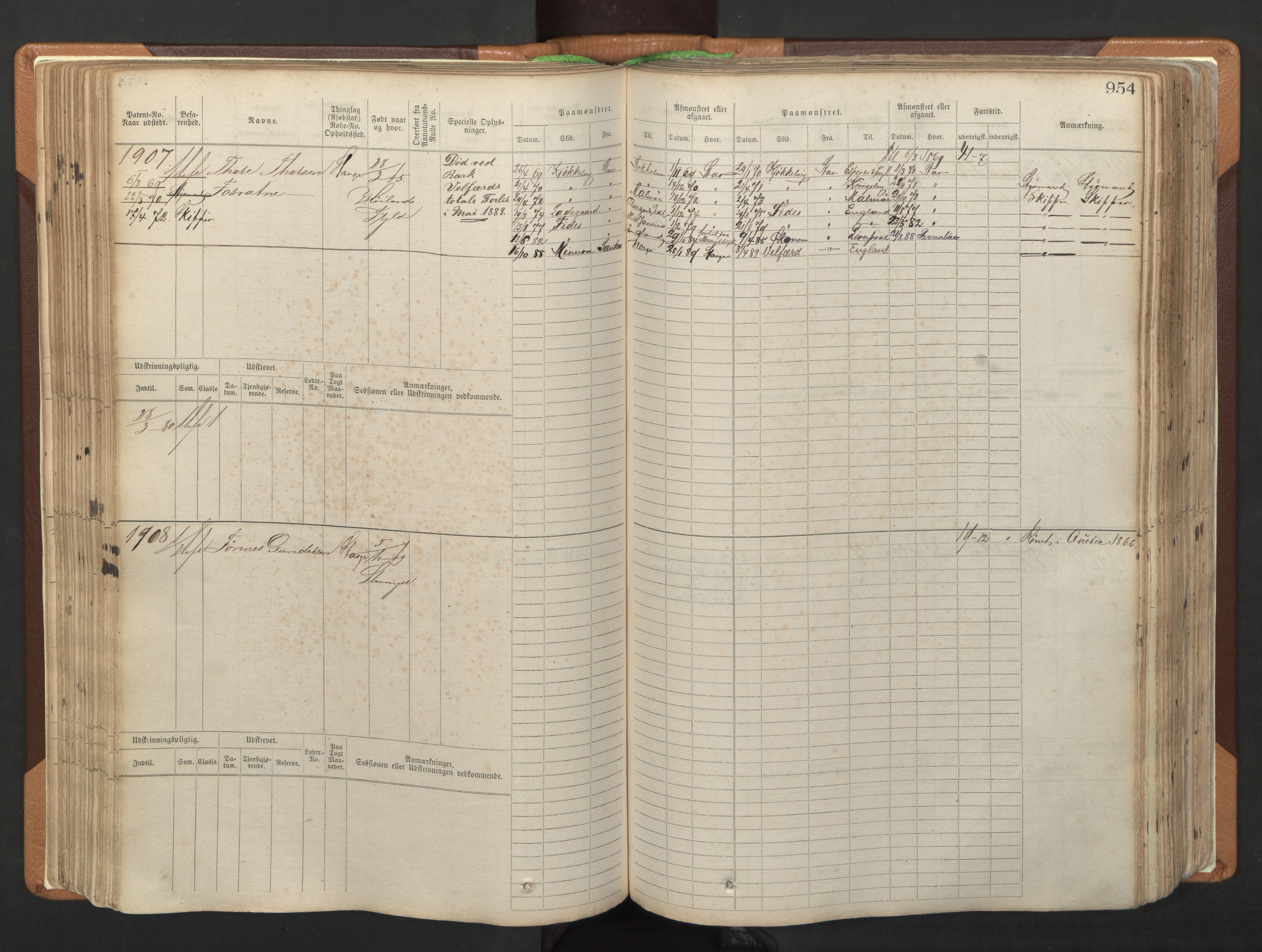 Stavanger sjømannskontor, AV/SAST-A-102006/F/Fb/Fbb/L0006: Sjøfartshovedrulle, patentnr. 1607-2402 (del 3), 1869-1880, p. 154